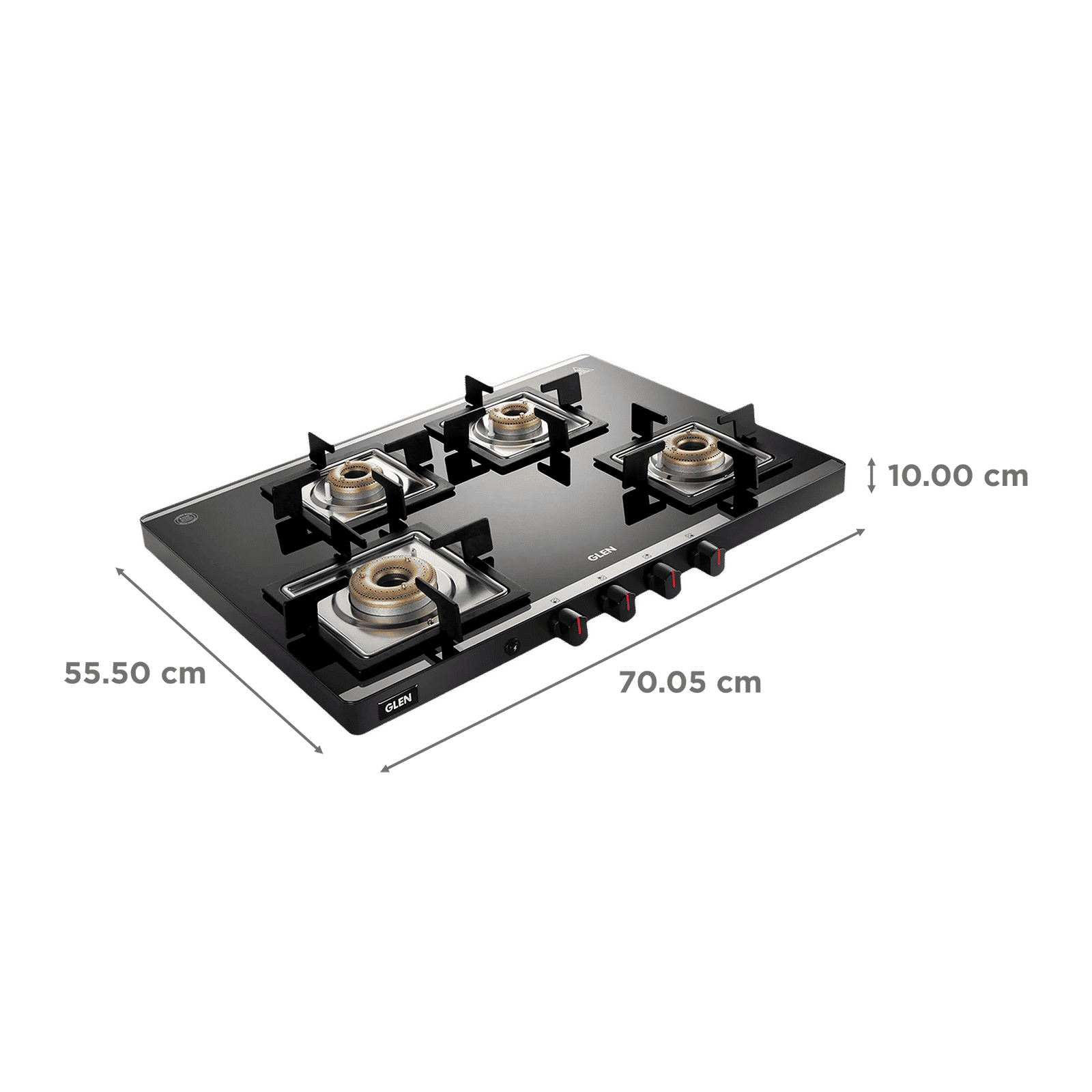 Glen Ultra Slim Mirror Toughened Glass Top 4 Burner Manual Gas Stove (Vitreous Enamelled Pan Support, Black) Glen Ultra Slim Mirror Toughened Glass Top 4 Burner Manual Gas Stove (Vitreous Enamelled Pan Support, Black)_2