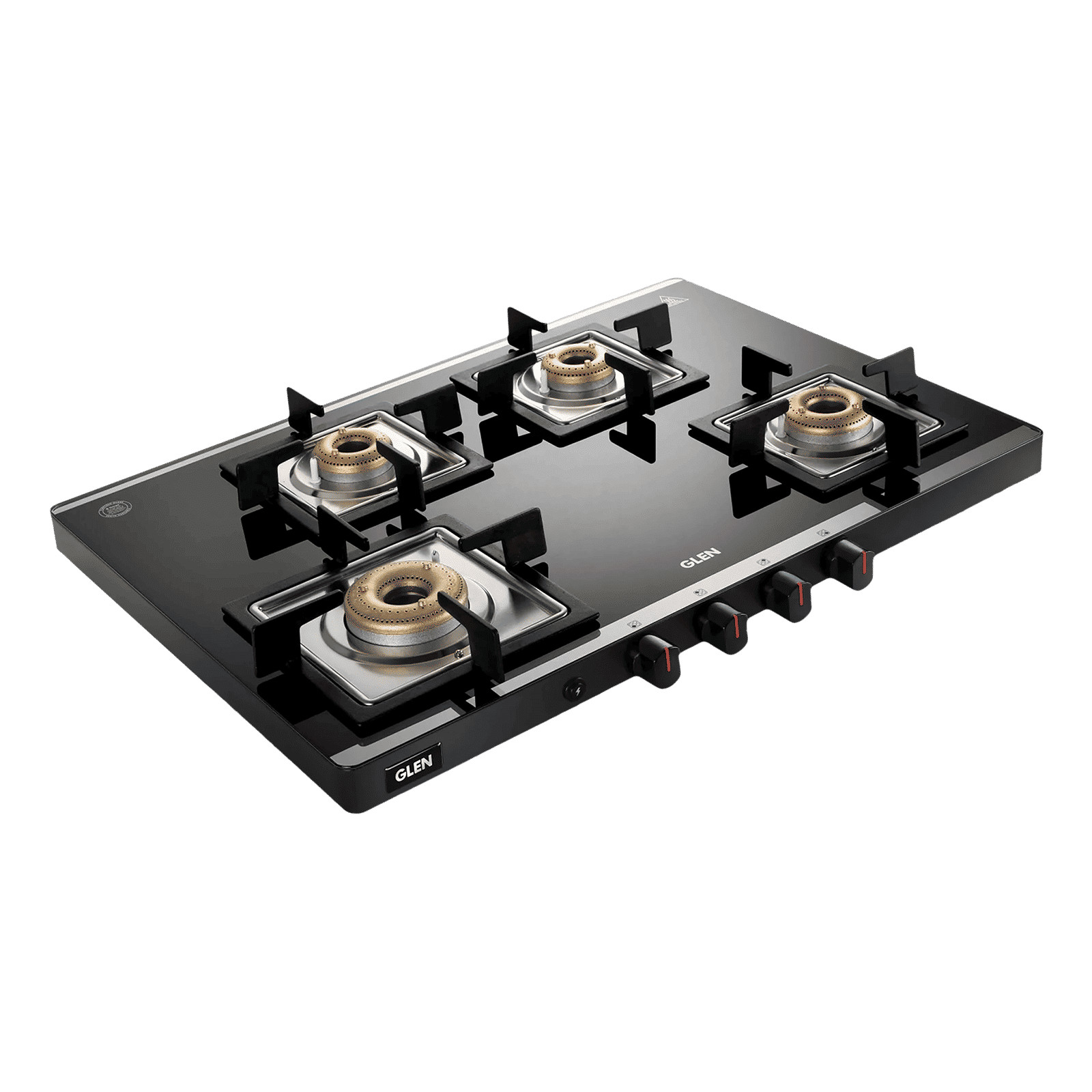 Glen Ultra Slim Mirror Toughened Glass Top 4 Burner Automatic Gas Stove (Vitreous Enamelled Pan Support, Black)_1