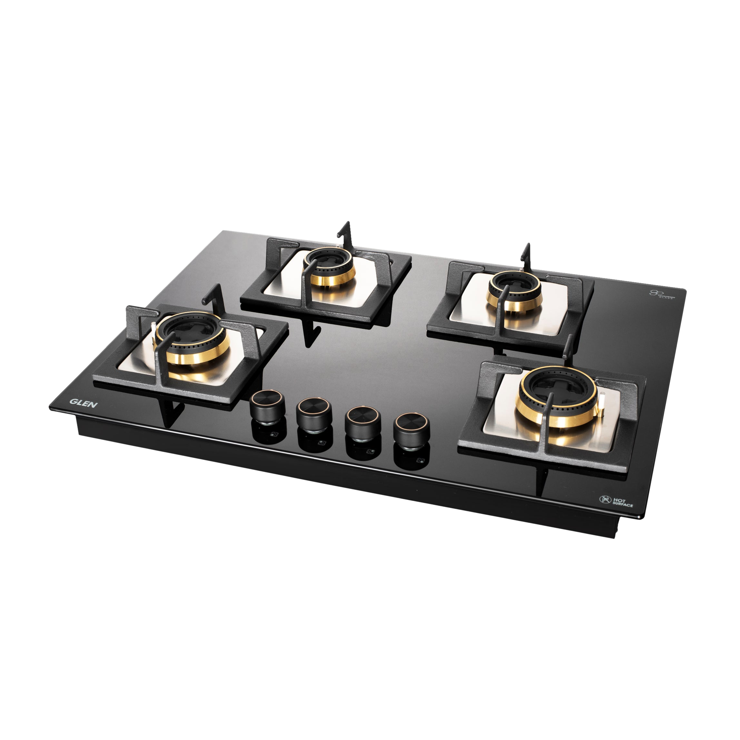 Glen 1074 SQ HT DB Toughened Glass Top 4 Burner Automatic Electric Hob (Vitreous Enamelled Pan Support, Black)_1
