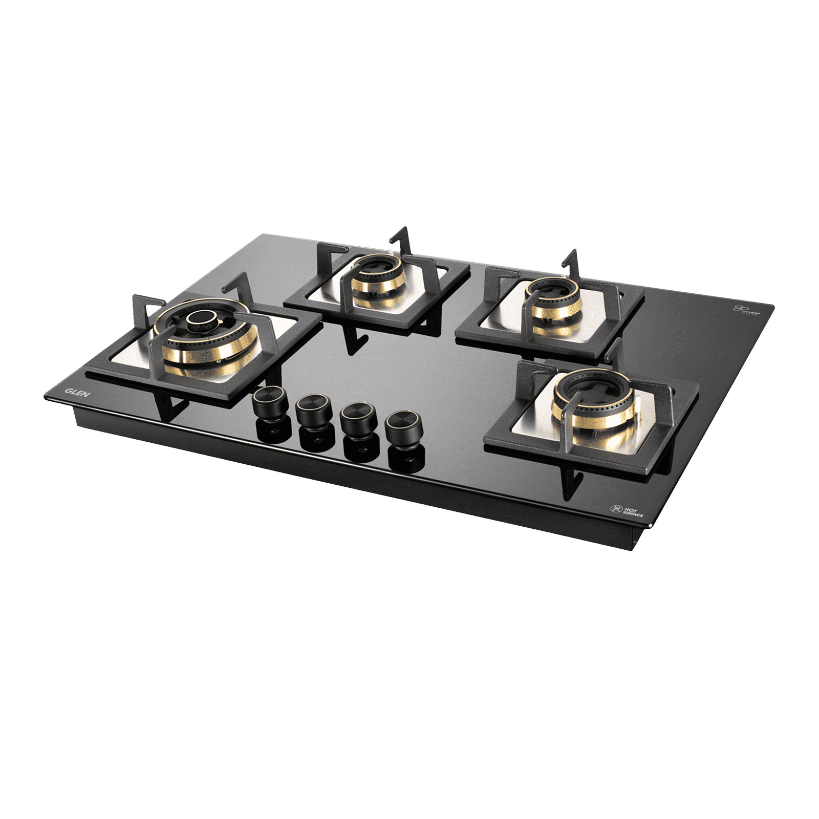 Glen 1074 SQ HT DB TR Toughened Glass Top 4 Burner Automatic Electric Hob (Vitreous Enamelled Pan Support, Black)_1