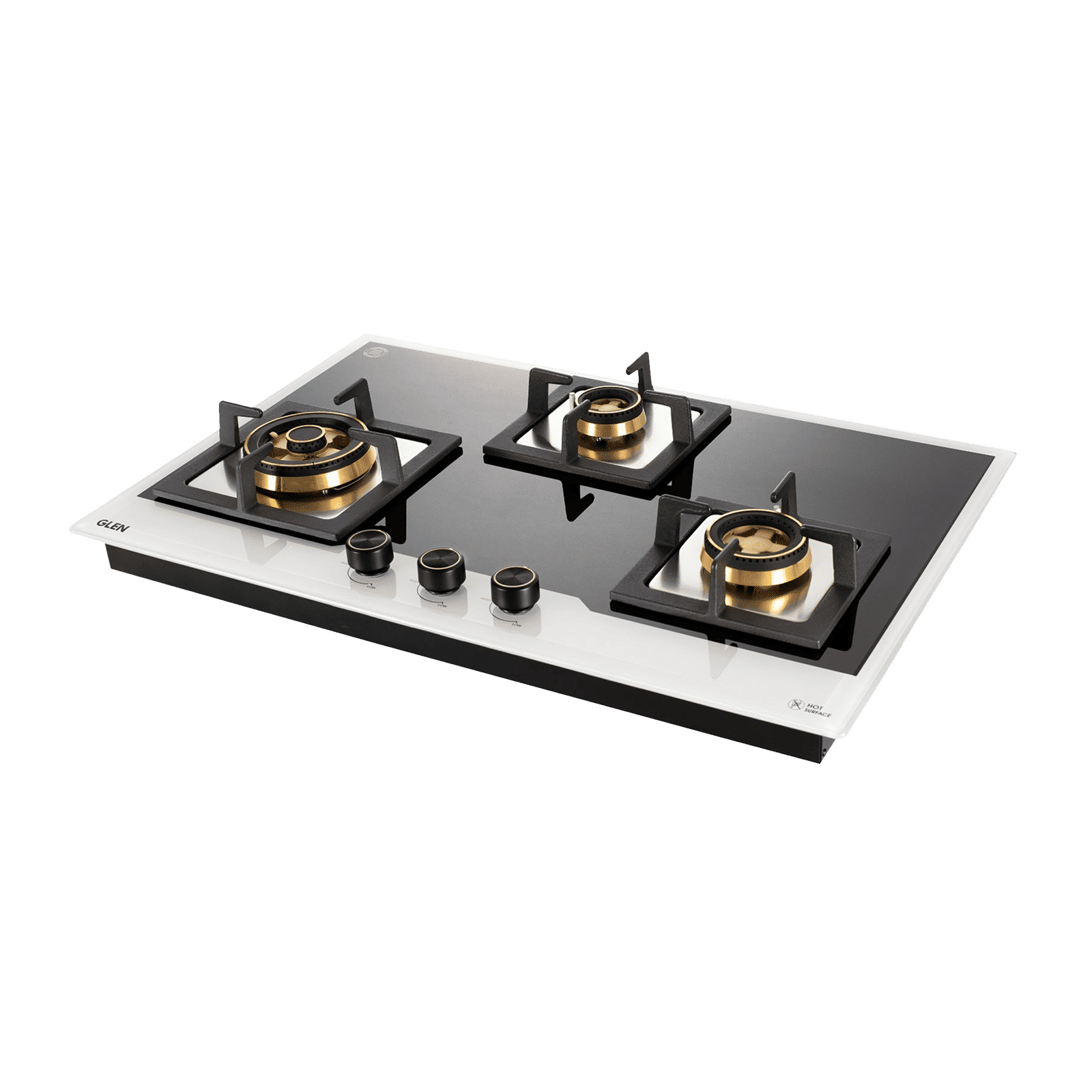 Glen 1073 XL SQ HT DB TR BW77 Toughened Glass Top 3 Burner Automatic Electric Hob (Vitreous Enamelled Pan Support, Black/White)_1