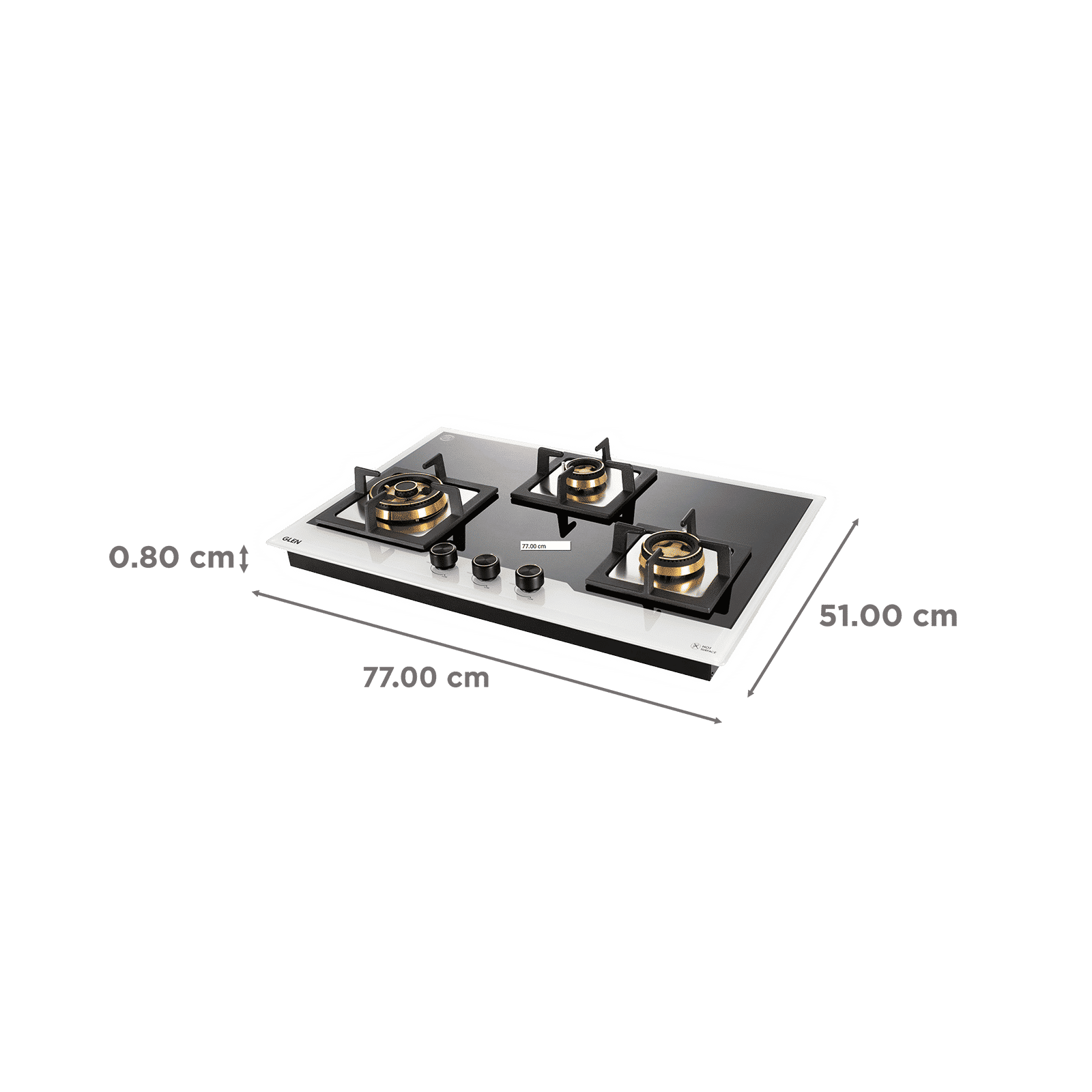 Glen 1073 XL SQ HT DB TR BW77 Toughened Glass Top 3 Burner Automatic Electric Hob (Vitreous Enamelled Pan Support, Black/White)_2