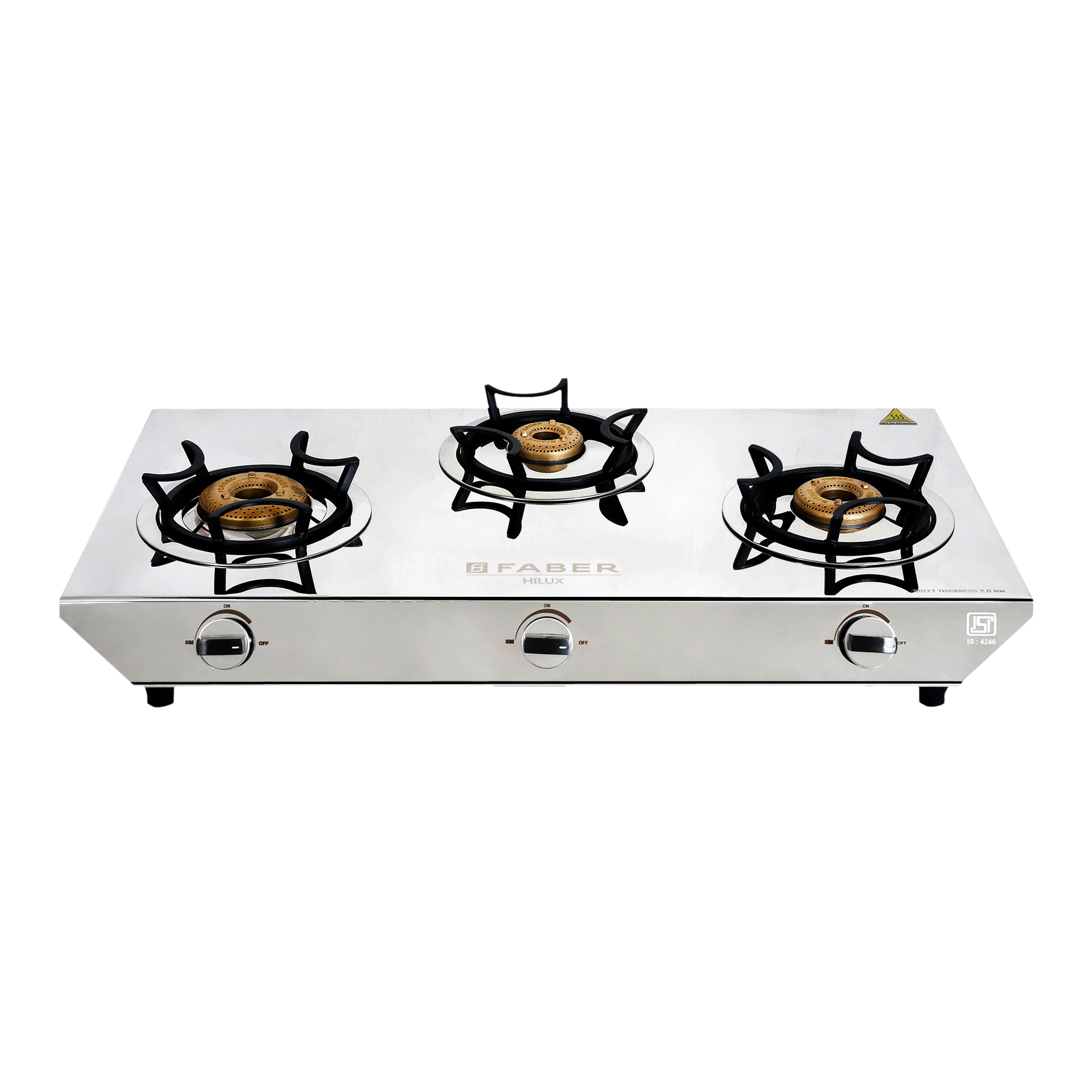 Faber Hilux Max 3BB SS 3 Burner Manual Gas Stove (Black Diamond Coated Sturdy Pan Support, Silver)_6