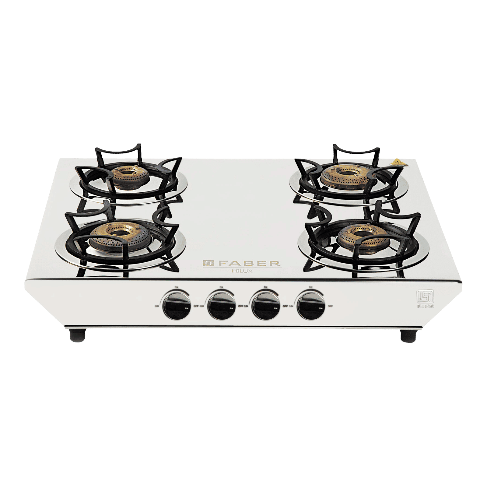 Faber Hilux Max 4BB SS 4 Burner Manual Gas Stove (Black Diamond Coated Sturdy Pan Support, Silver) Faber Hilux Max 4BB SS 4 Burner Manual Gas Stove (Black Diamond Coated Sturdy Pan Support, Silver)_1