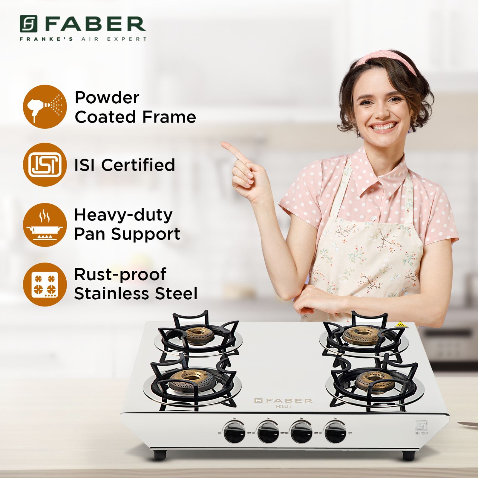 Faber Hilux Max 4BB SS 4 Burner Manual Gas Stove (Black Diamond Coated Sturdy Pan Support, Silver) Faber Hilux Max 4BB SS 4 Burner Manual Gas Stove (Black Diamond Coated Sturdy Pan Support, Silver)_10
