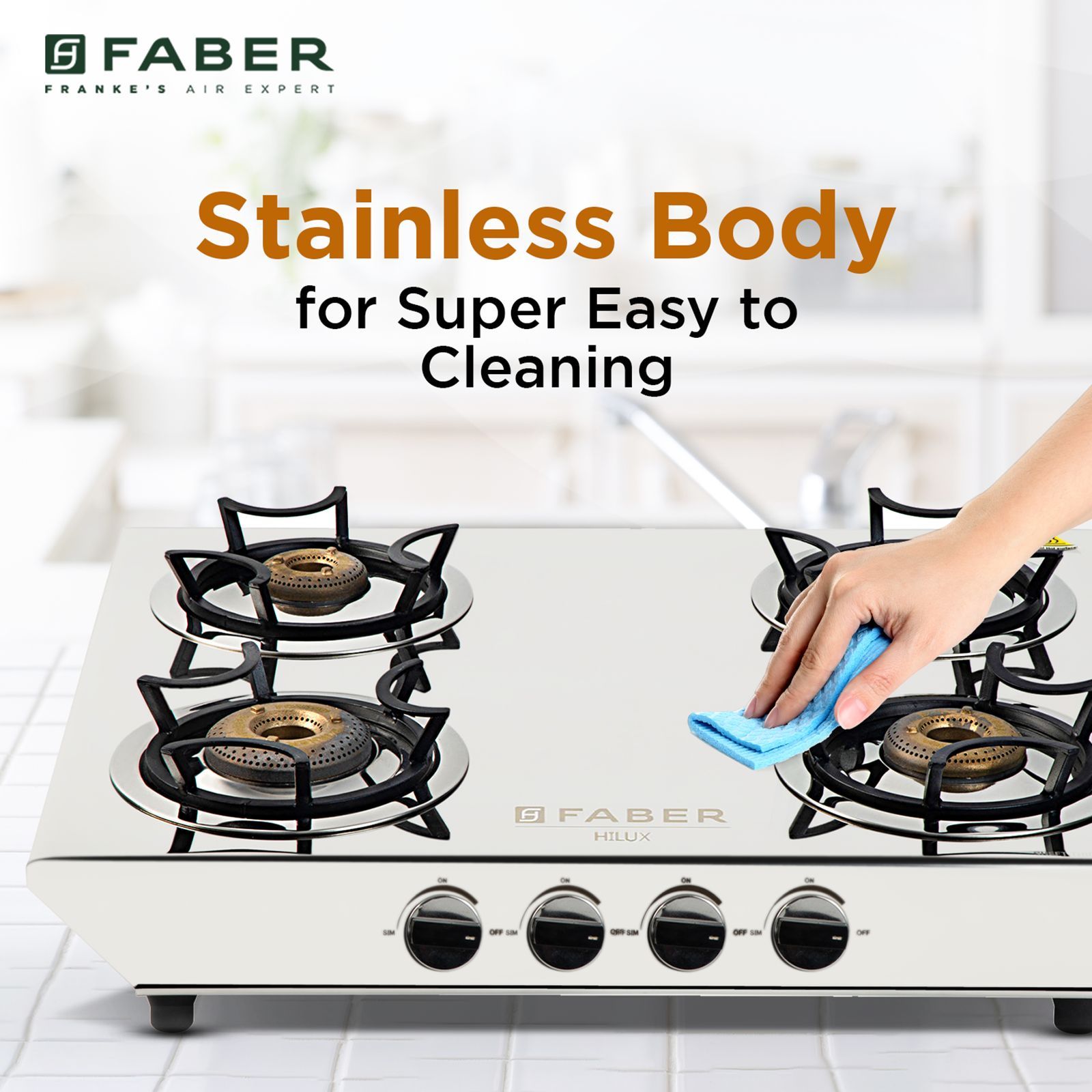 Faber Hilux Max 4BB SS 4 Burner Manual Gas Stove (Black Diamond Coated Sturdy Pan Support, Silver) Faber Hilux Max 4BB SS 4 Burner Manual Gas Stove (Black Diamond Coated Sturdy Pan Support, Silver)_12