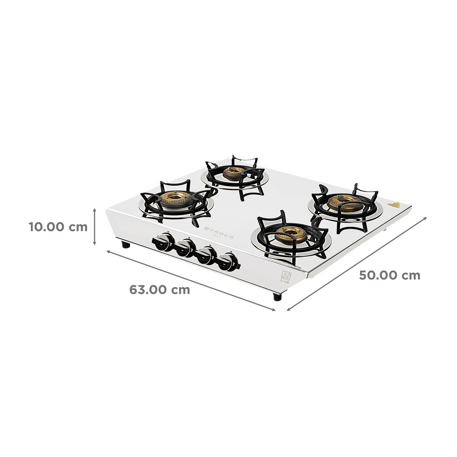 Faber Hilux Max 4BB SS 4 Burner Manual Gas Stove (Black Diamond Coated Sturdy Pan Support, Silver) Faber Hilux Max 4BB SS 4 Burner Manual Gas Stove (Black Diamond Coated Sturdy Pan Support, Silver)_2