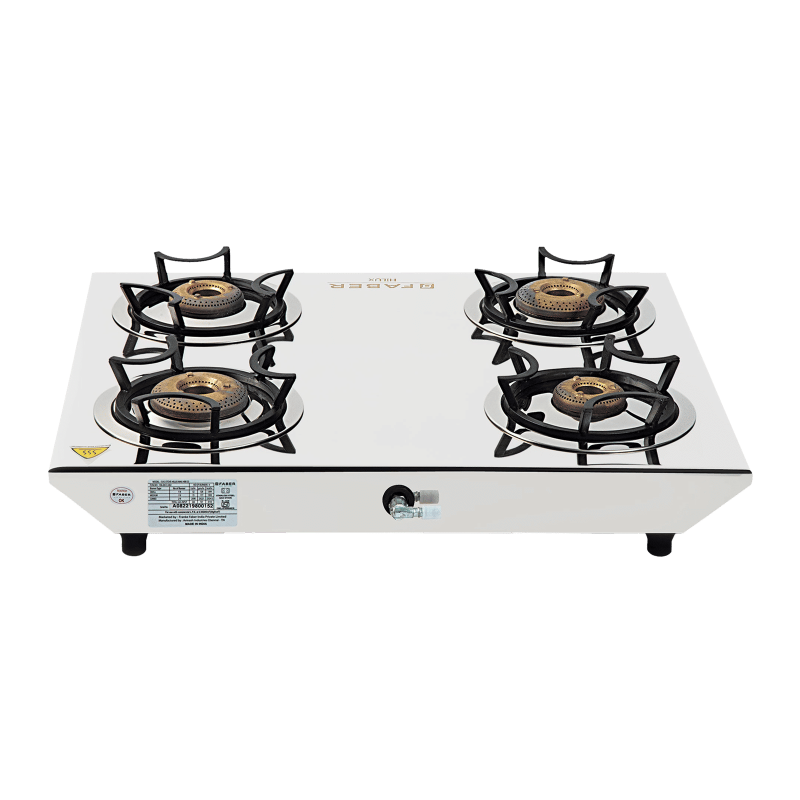 Faber Hilux Max 4BB SS 4 Burner Manual Gas Stove (Black Diamond Coated Sturdy Pan Support, Silver) Faber Hilux Max 4BB SS 4 Burner Manual Gas Stove (Black Diamond Coated Sturdy Pan Support, Silver)_7