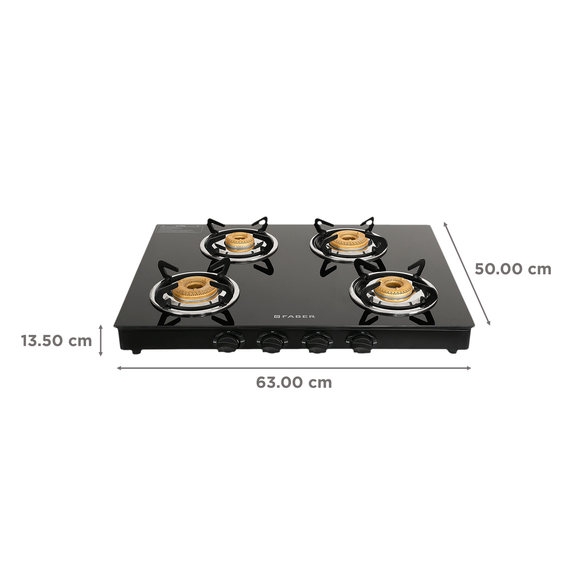 Faber Jumbo Neo XL 4BB AI Glass Top 4 Burner Automatic Gas Stove (MS Power Coated Pan Support, Black)_2