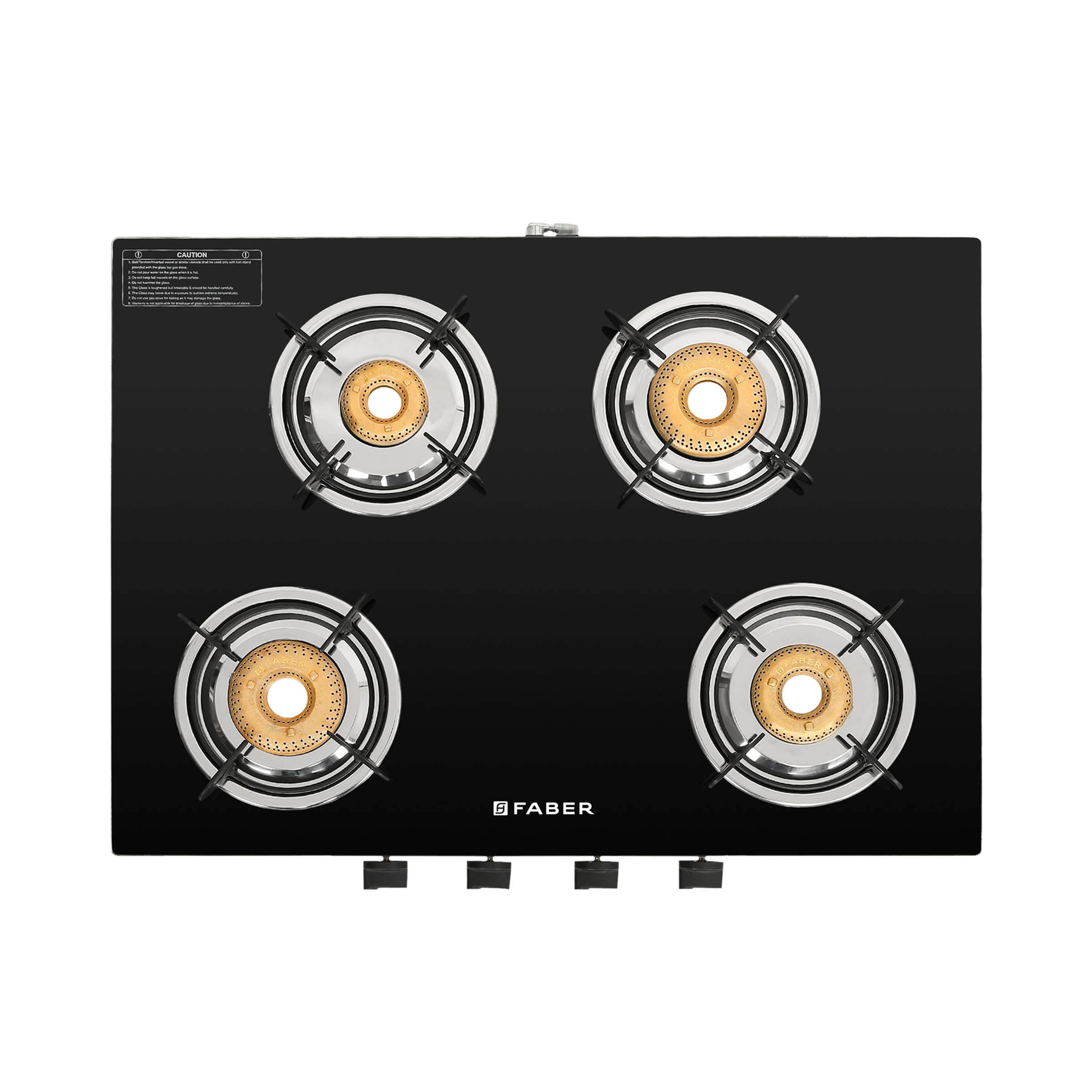 Faber Jumbo Neo XL 4BB Glass Top 4 Burner Manual Gas Stove (MS Power Coated Pan Support, Black)_1