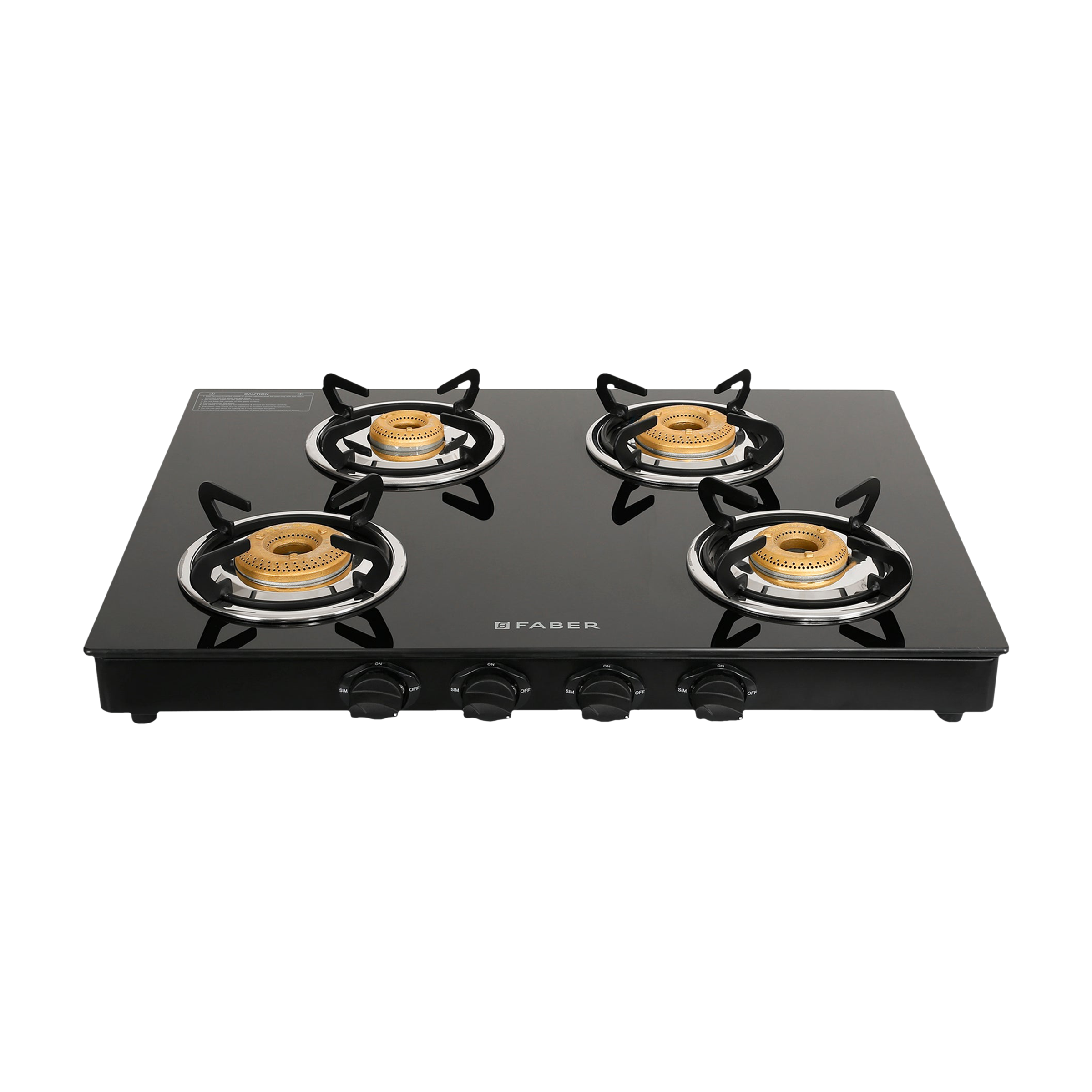 Faber Jumbo Neo XL 4BB Glass Top 4 Burner Manual Gas Stove (MS Power Coated Pan Support, Black)_5