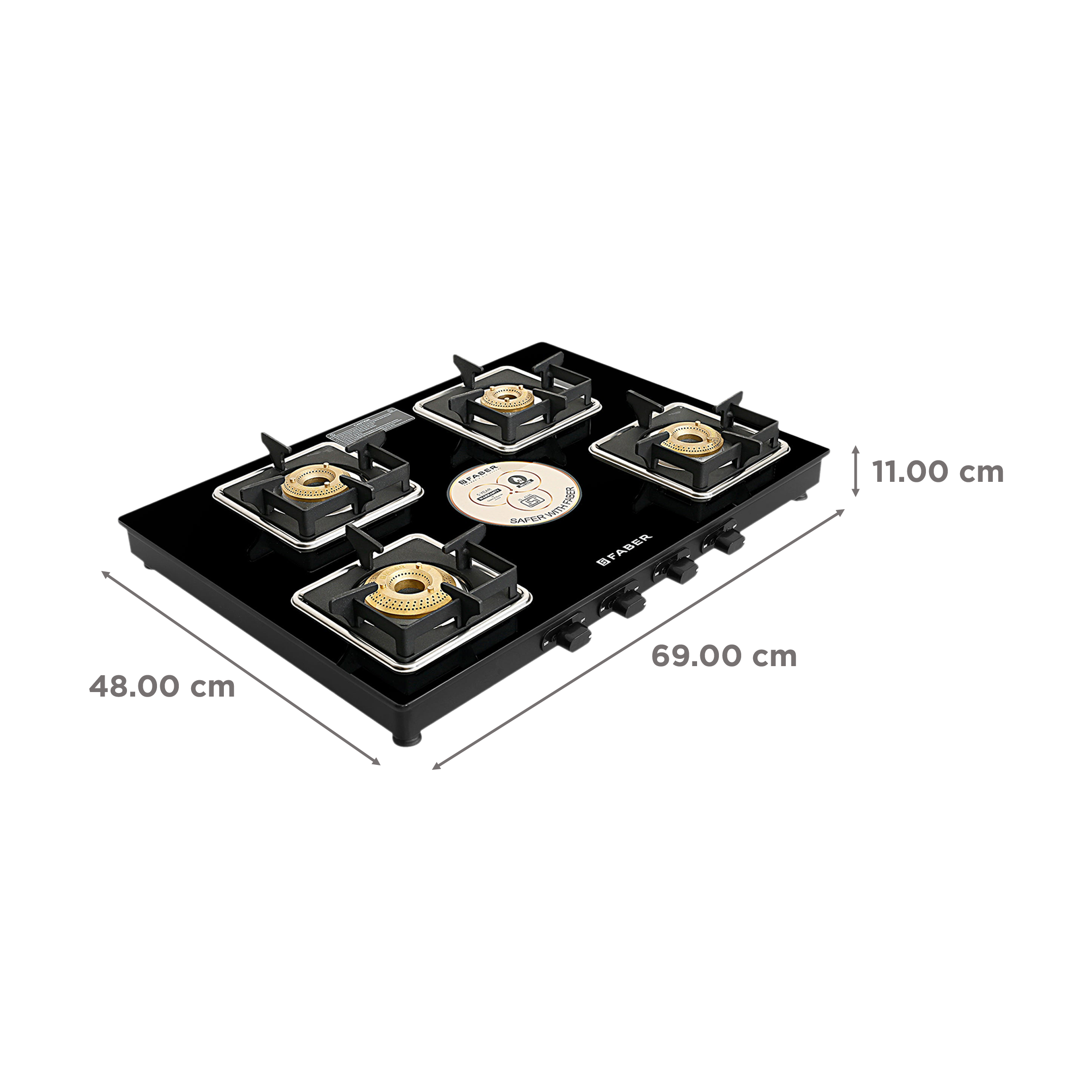 Faber Remo XL 4BB Glass Top 4 Burner Manual Gas Stove (MS Power Coated Pan Support, Black)_2