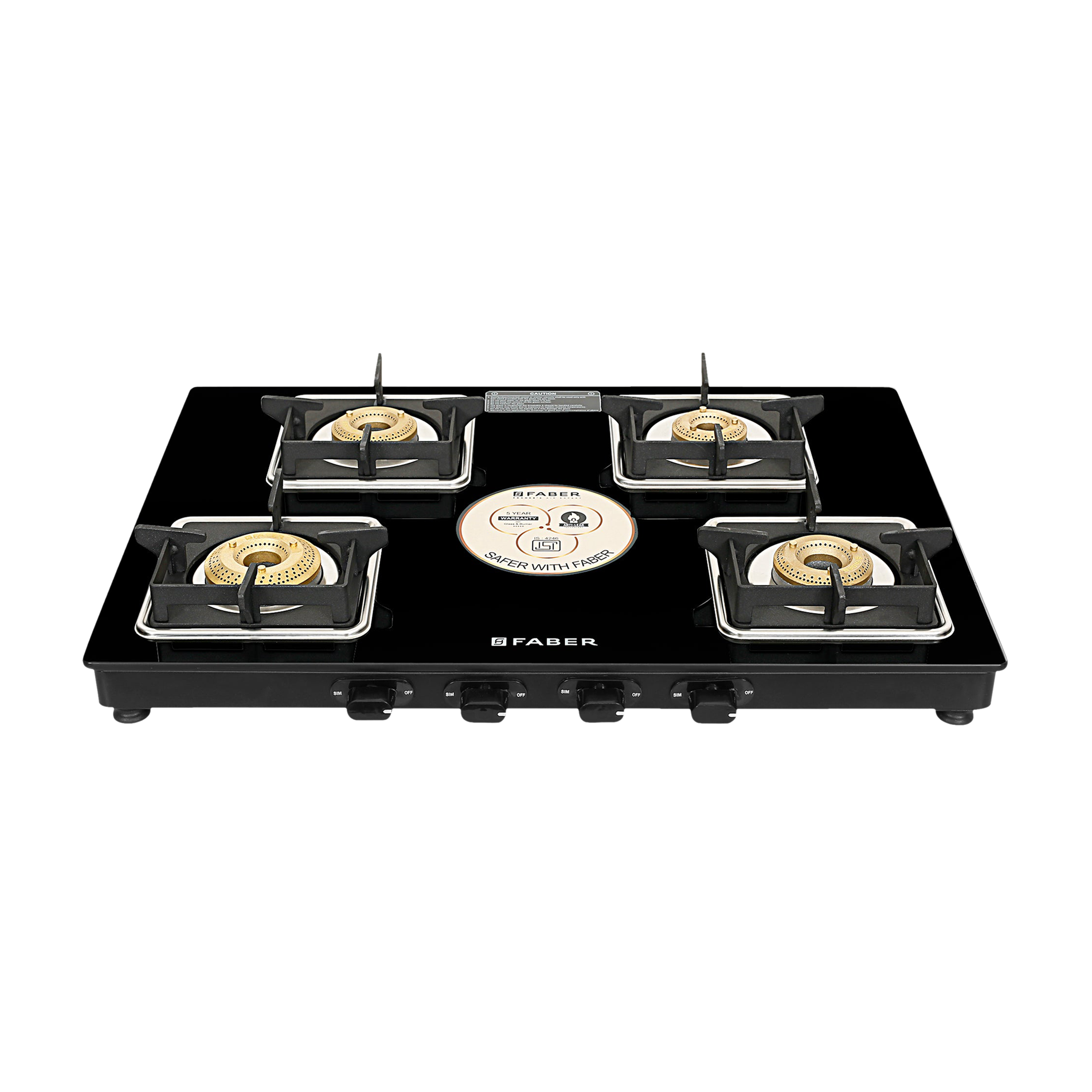 Faber Remo XL 4BB Glass Top 4 Burner Manual Gas Stove (MS Power Coated Pan Support, Black)_5