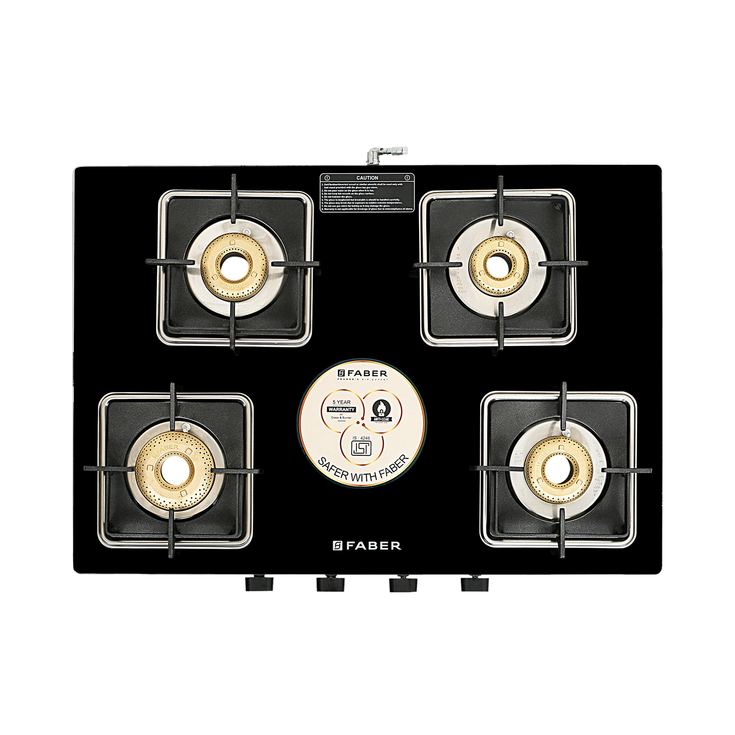 Faber Remo XL 4BB AI Glass Top 4 Burner Automatic Gas Stove (MS Power Coated Pan Support, Black)_1