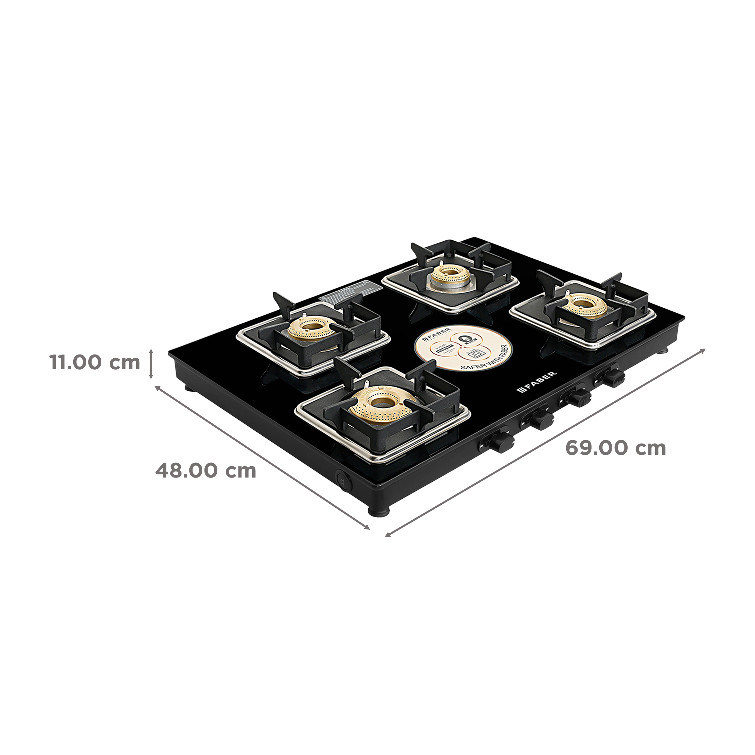 Faber Remo XL 4BB AI Glass Top 4 Burner Automatic Gas Stove (MS Power Coated Pan Support, Black)_2