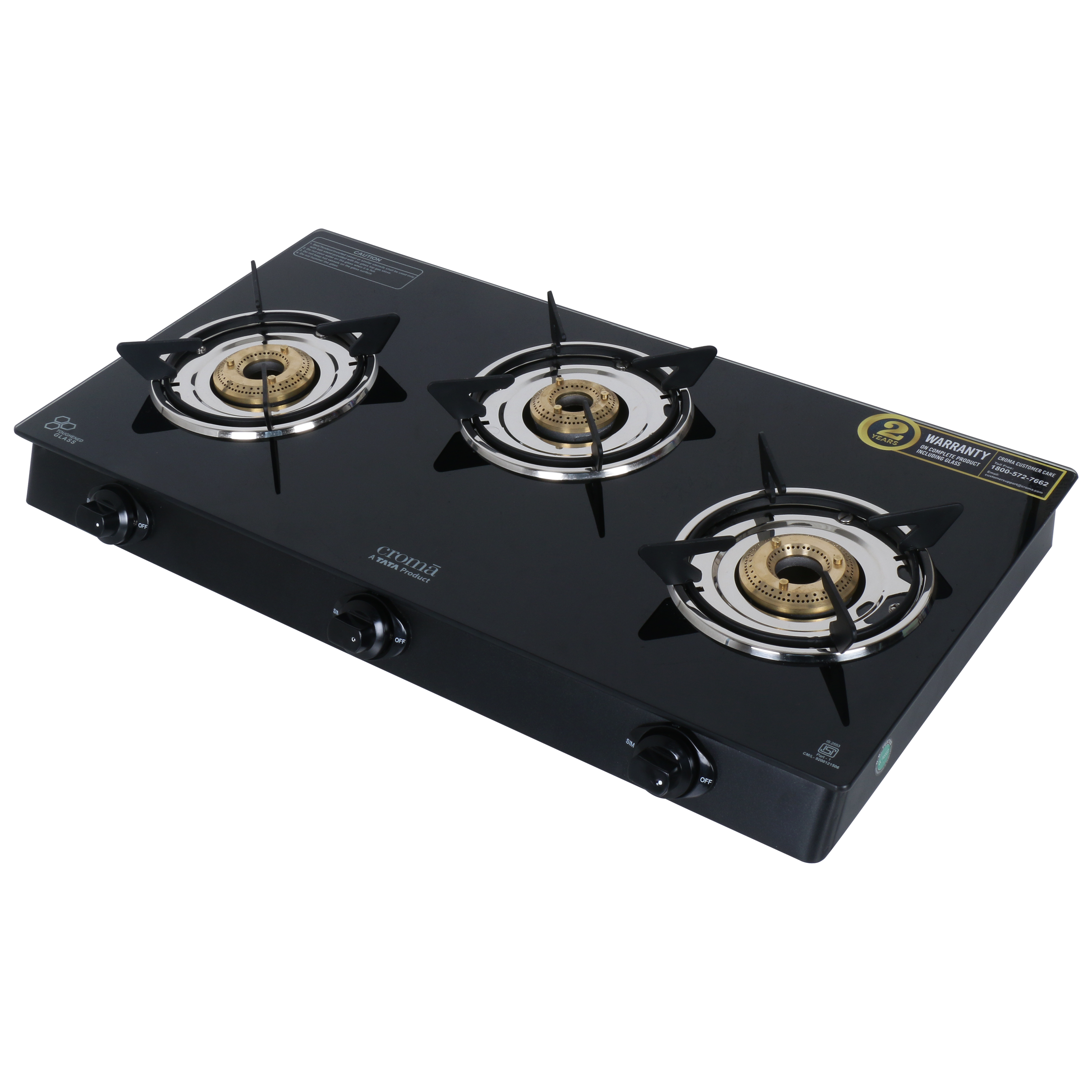 Croma Toughened Glass Top 3 Burner Manual Gas Stove (ISI Certified, Black)_7