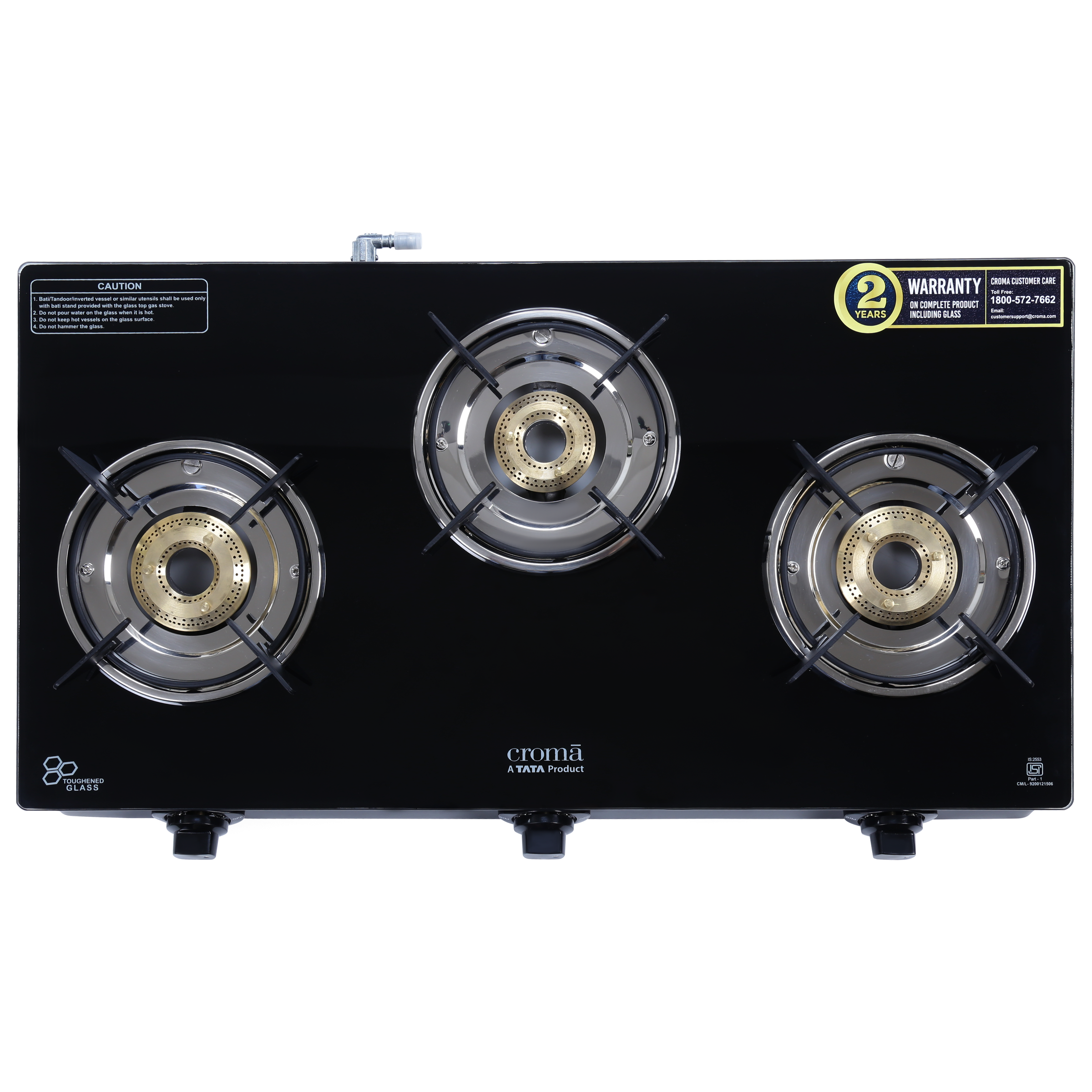 Croma Toughened Glass Top 3 Burner Manual Gas Stove (ISI Certified, Black)_8