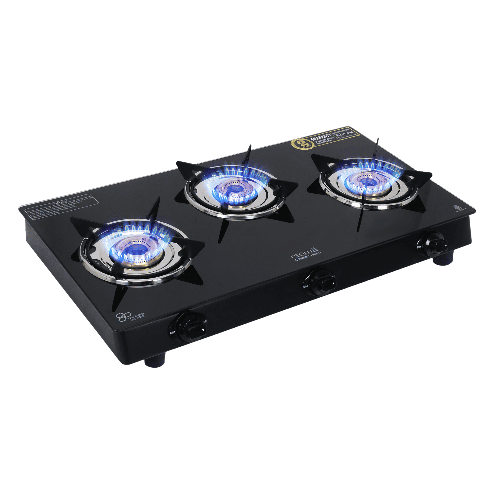 Croma Toughened Glass Top 3 Burner Manual Gas Stove (ISI Certified, Black)_9