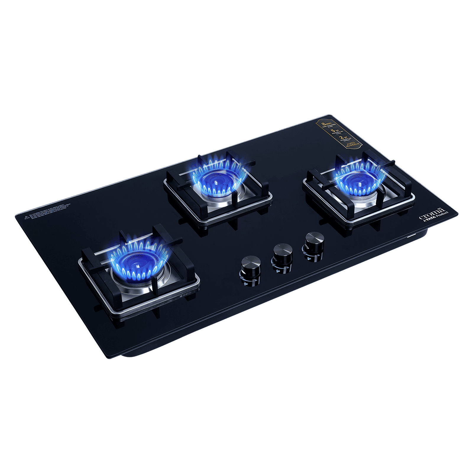 Croma Toughened Glass Top 3 Burner Automatic Hob (Double Drip Tray, Black)_10