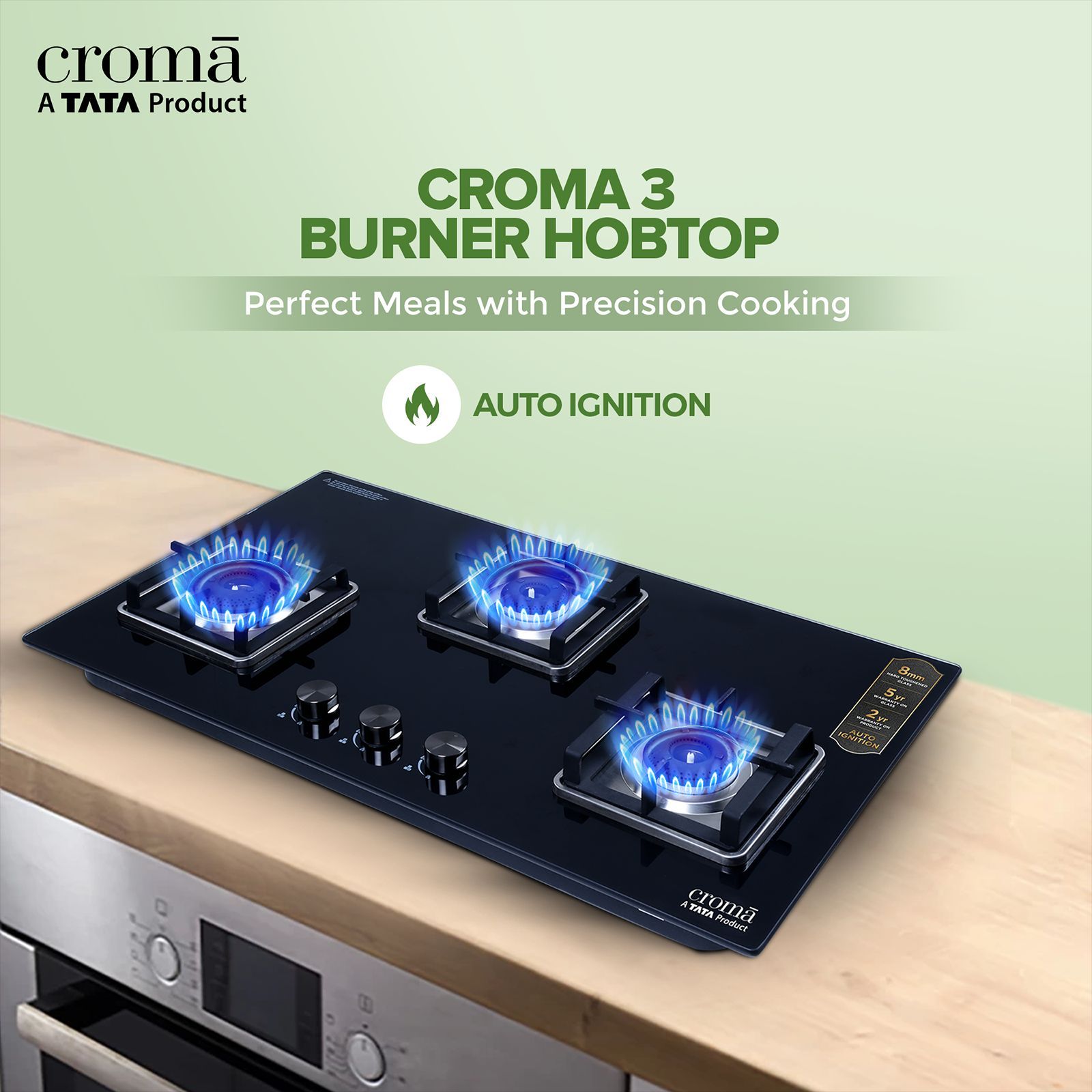 Croma Toughened Glass Top 3 Burner Automatic Hob (Double Drip Tray, Black)_11