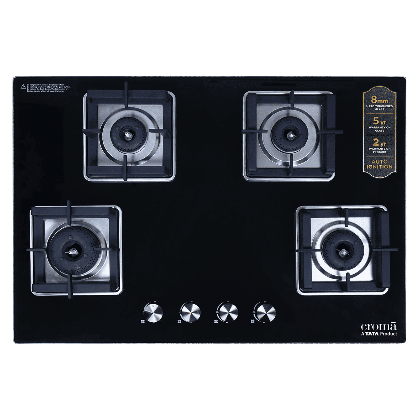 Croma Toughened Glass Top 4 Burner Automatic Hob (Double Drip Tray, Black) Croma Toughened Glass Top 4 Burner Automatic Hob (Double Drip Tray, Black)_6