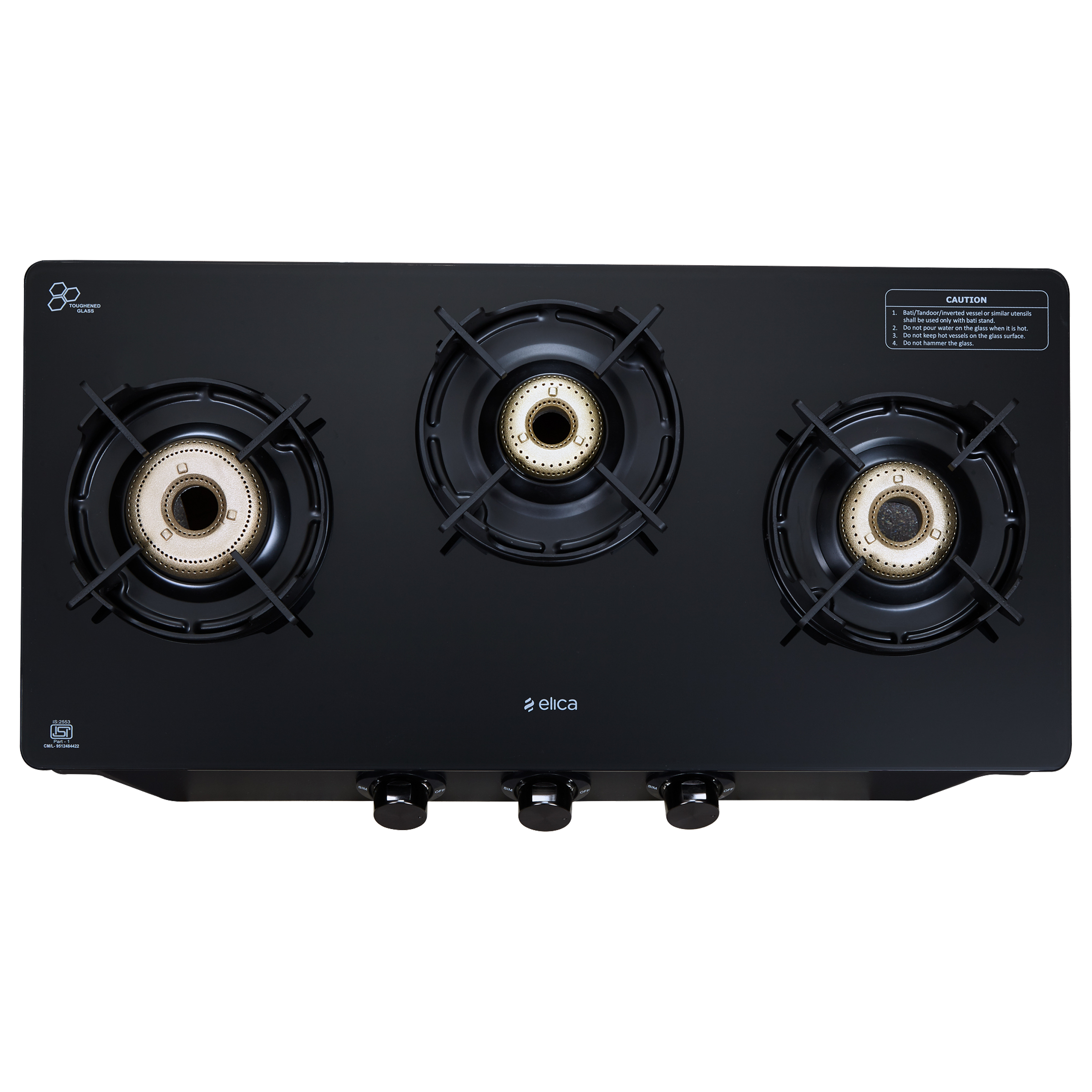 elica CREST 370 J NERO 3 Burner Manual Gas Stove (Brass Burner, Black)_4
