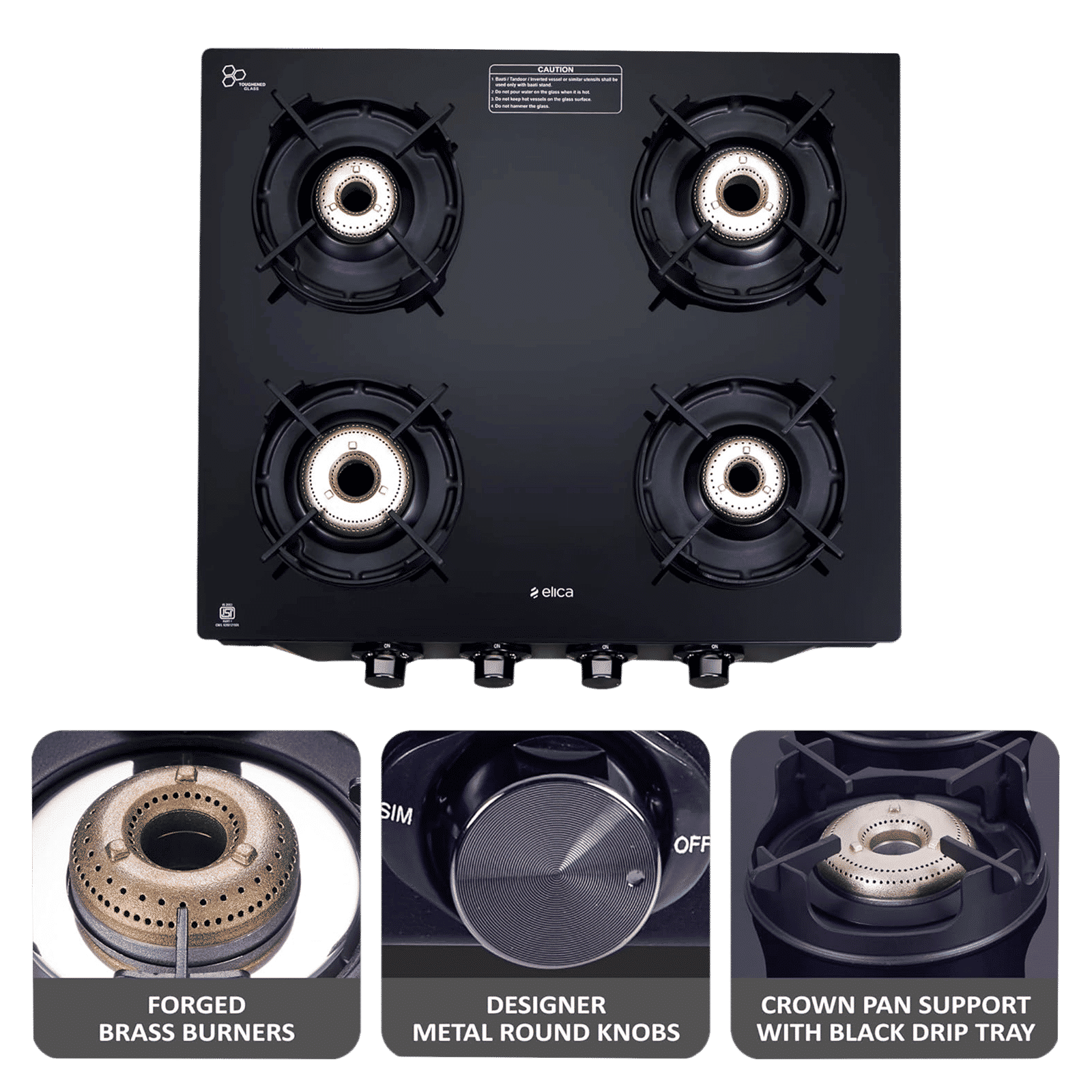 elica 4 Burner Manual Gas Stove (Crown Design Euro Coated, Black) elica 4 Burner Manual Gas Stove (Crown Design Euro Coated, Black)_8