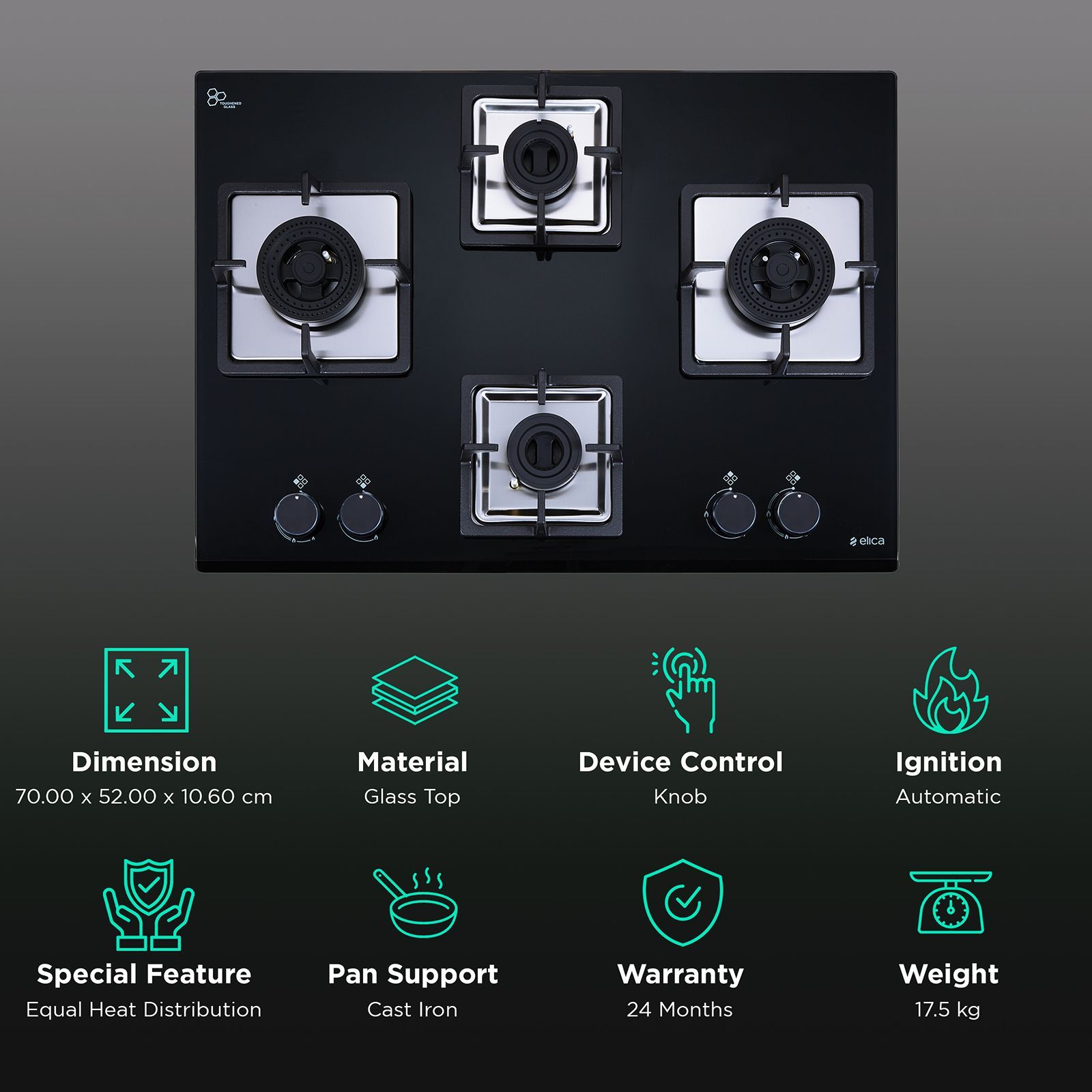 elica FLEXI AB 470 DX DFS 4 Burner Automatic Hob (Battery Operated, Black) elica FLEXI AB 470 DX DFS 4 Burner Automatic Hob (Battery Operated, Black)_3