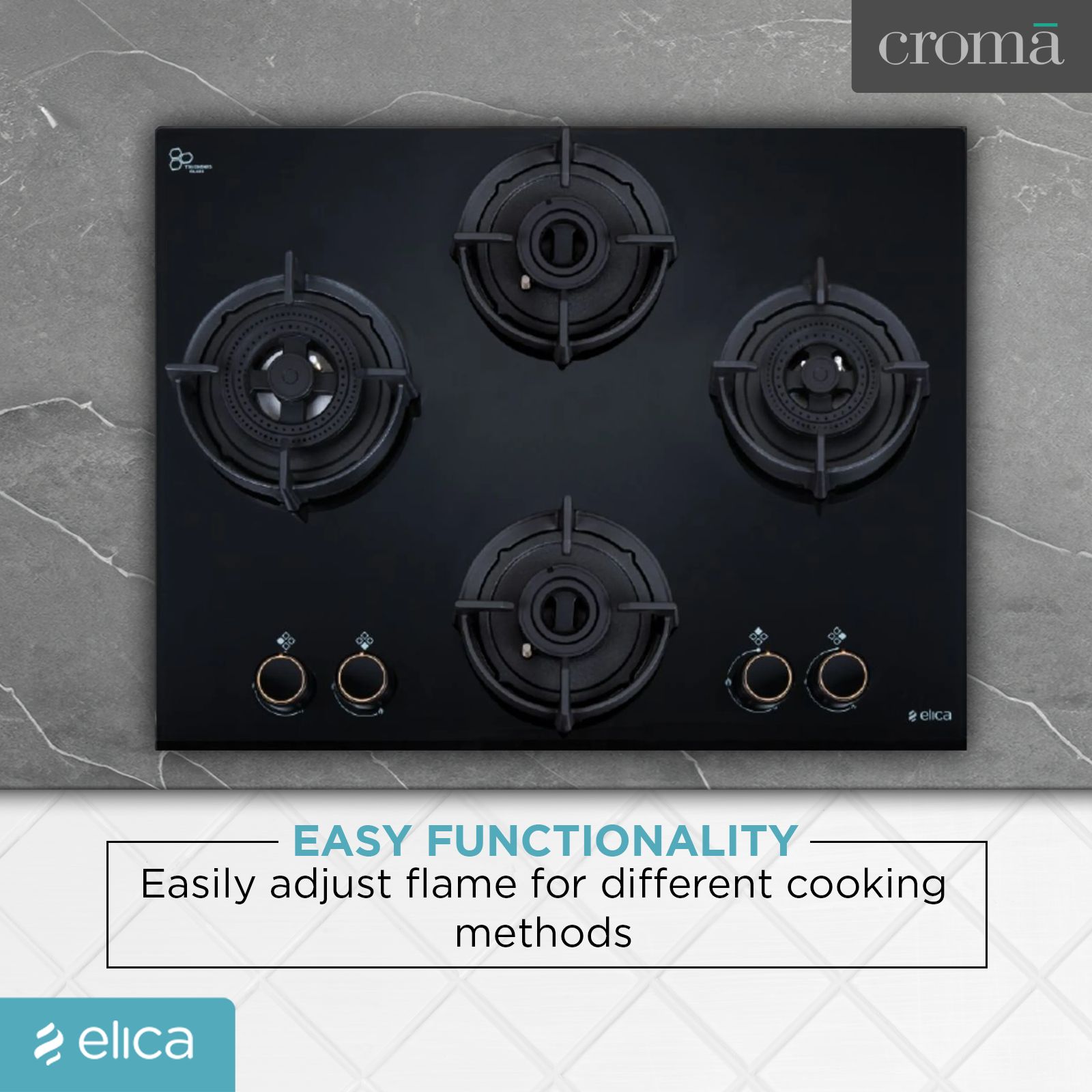 elica FLEXI DFS AB Series 4 Burner Automatic Hob (Battery Operated, Black)_8
