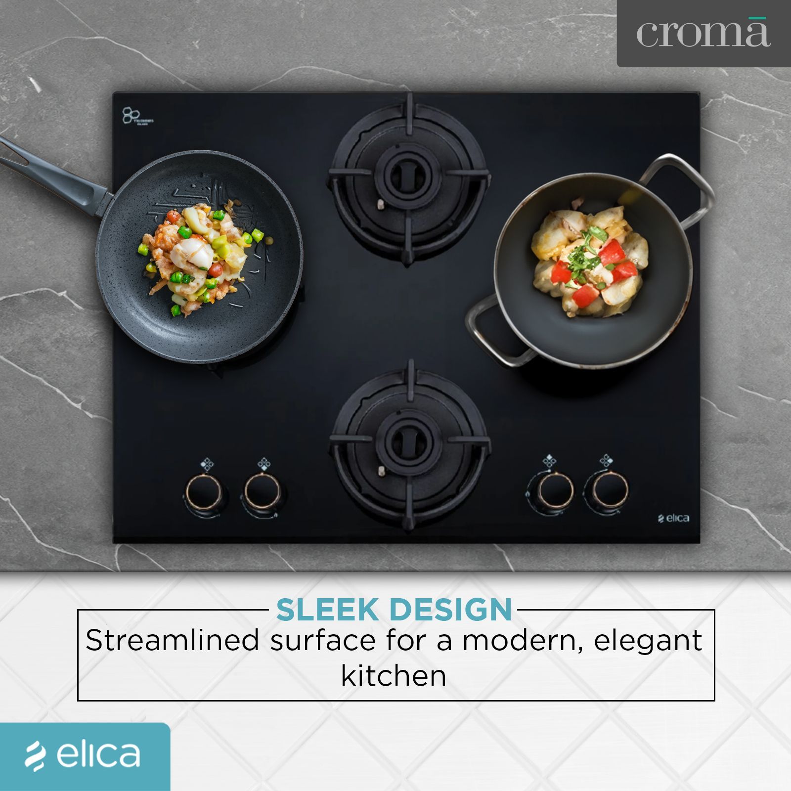 elica FLEXI DFS AB Series 4 Burner Automatic Hob (Battery Operated, Black)_9