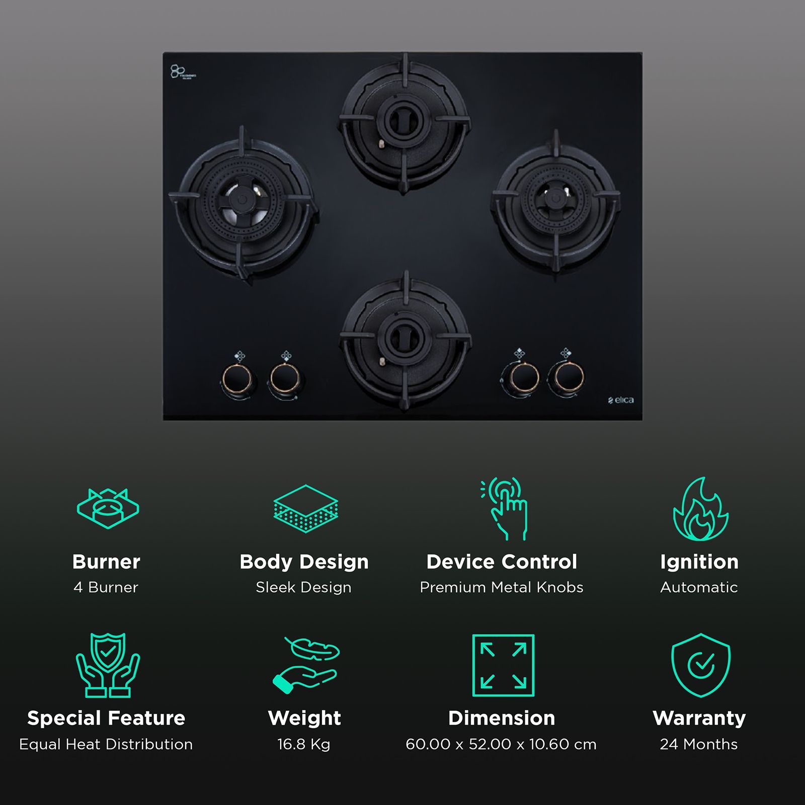 elica FLEXI DFS AB Series 4 Burner Automatic Hob (Battery Operated, Black)_3