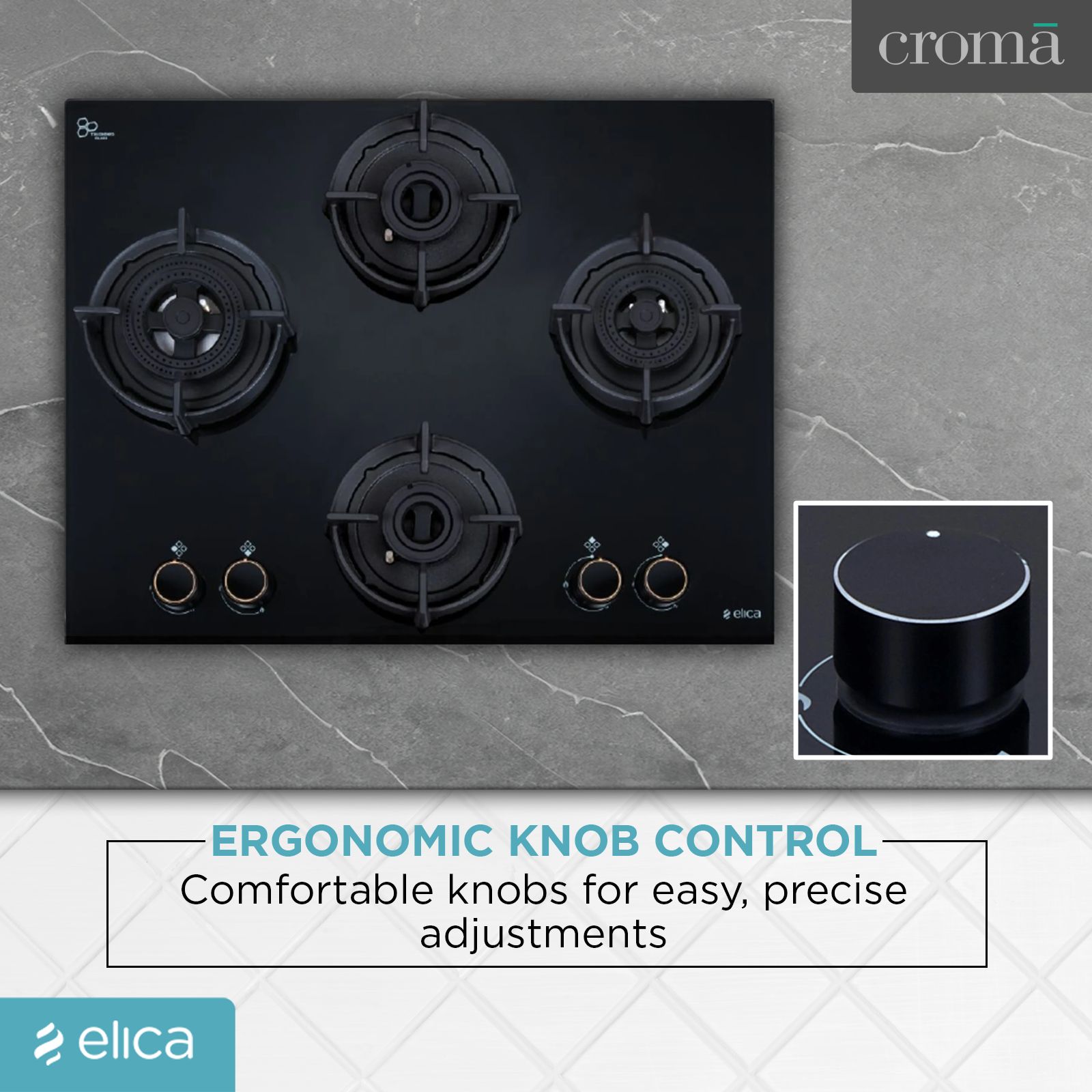 elica FLEXI DFS AB Series 4 Burner Automatic Hob (Battery Operated, Black)_5