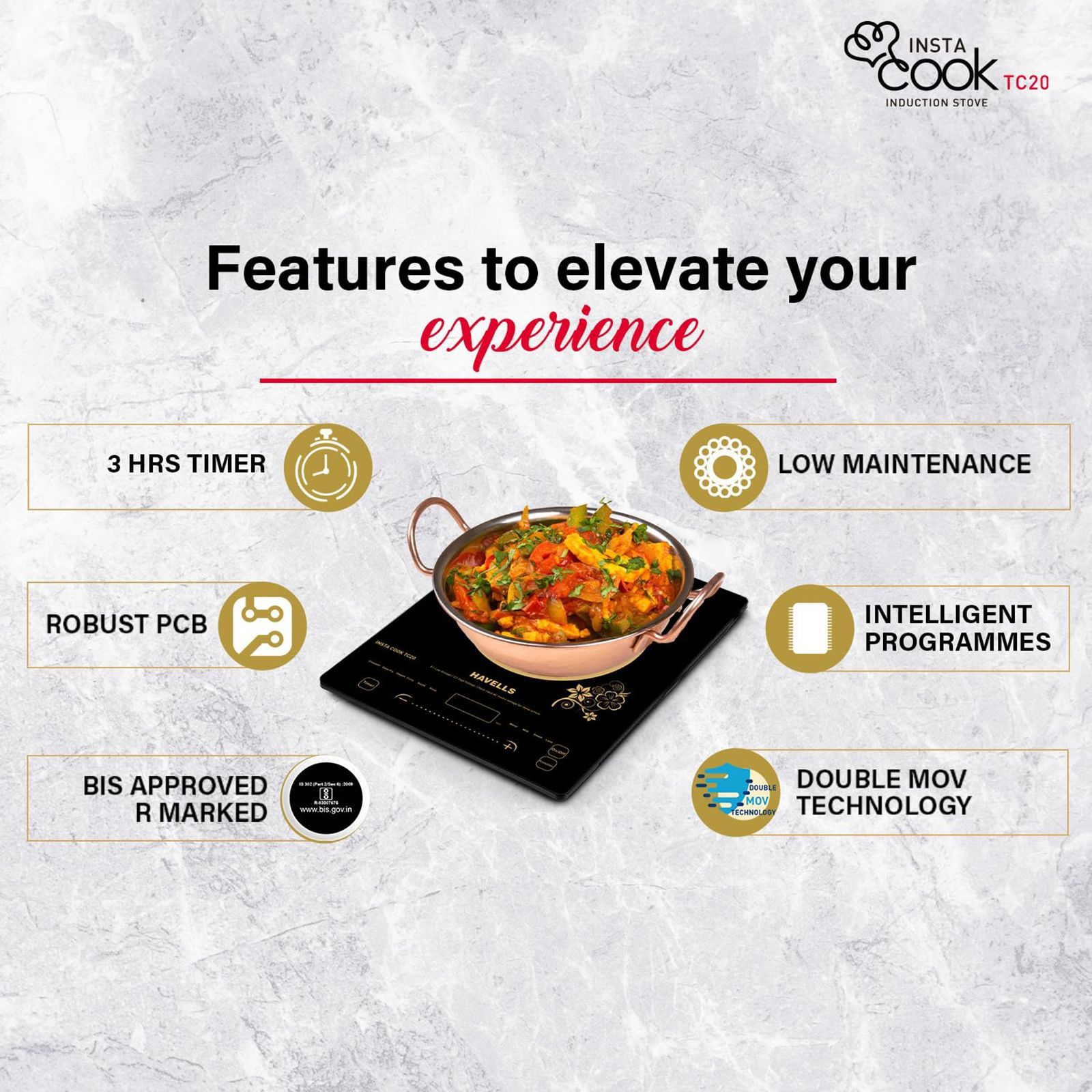 HAVELLS Insta Cook TC20 2000W Single Induction Cooktop with 9 Preset Menus_7