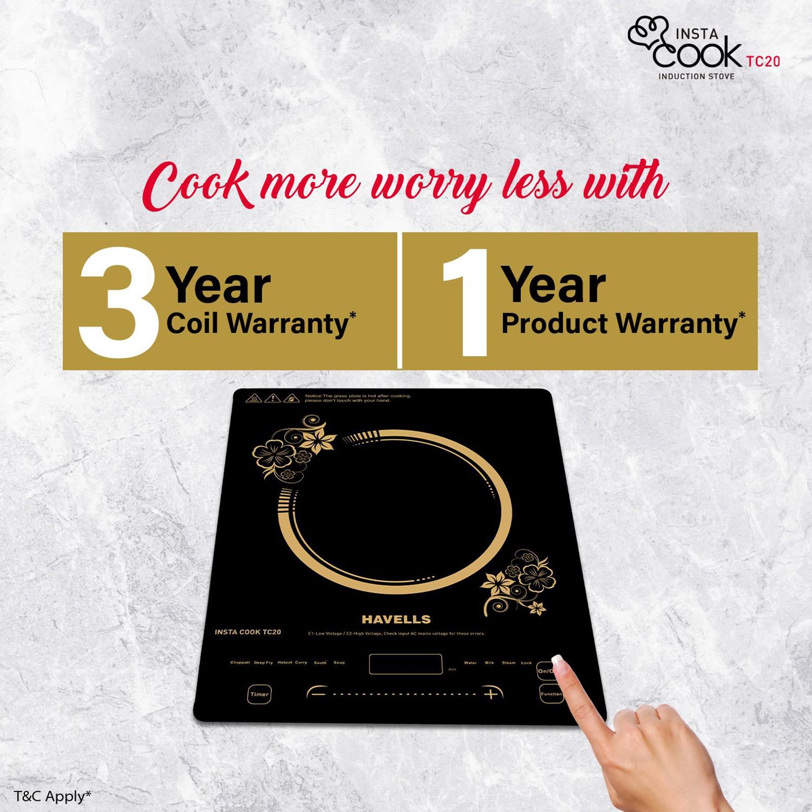 HAVELLS Insta Cook TC20 2000W Single Induction Cooktop with 9 Preset Menus_8