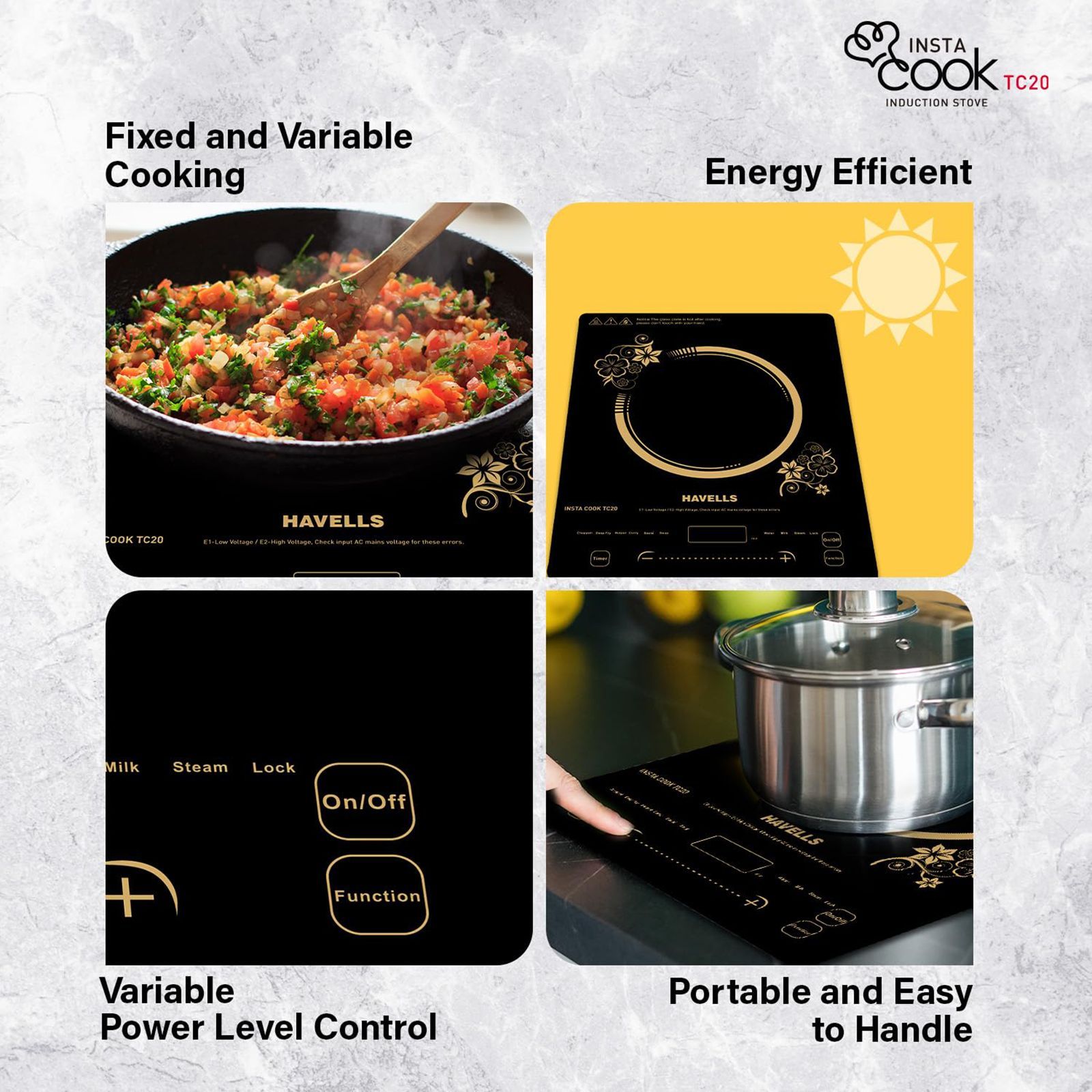 HAVELLS Insta Cook TC20 2000W Single Induction Cooktop with 9 Preset Menus_9