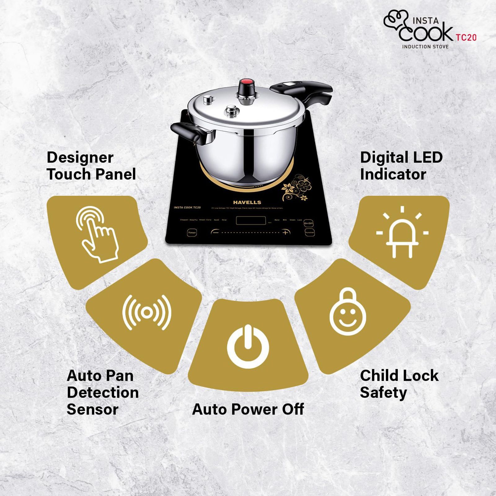 HAVELLS Insta Cook TC20 2000W Single Induction Cooktop with 9 Preset Menus_11
