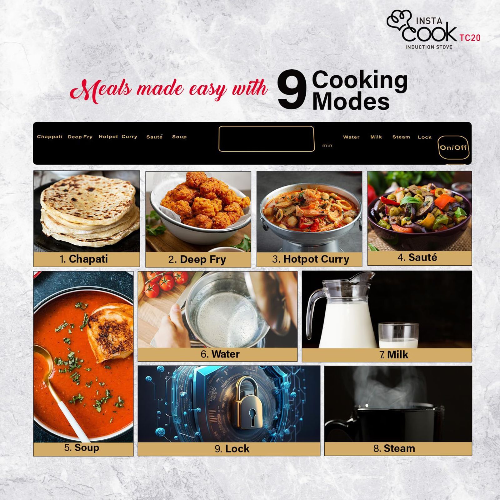 HAVELLS Insta Cook TC20 2000W Single Induction Cooktop with 9 Preset Menus_4