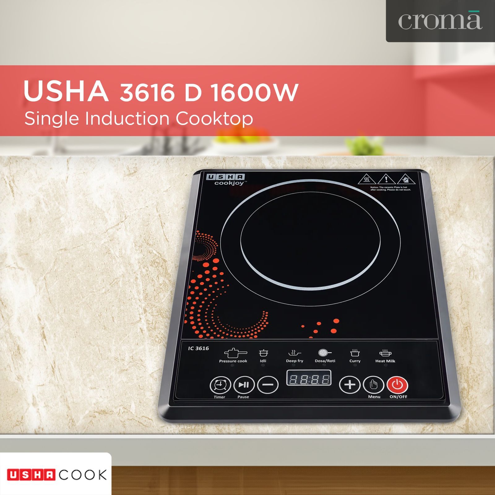 USHA 3616 D 1600W Single Induction Cooktop with 5 Cooking Modes USHA 3616 D 1600W Single Induction Cooktop with 5 Cooking Modes_8