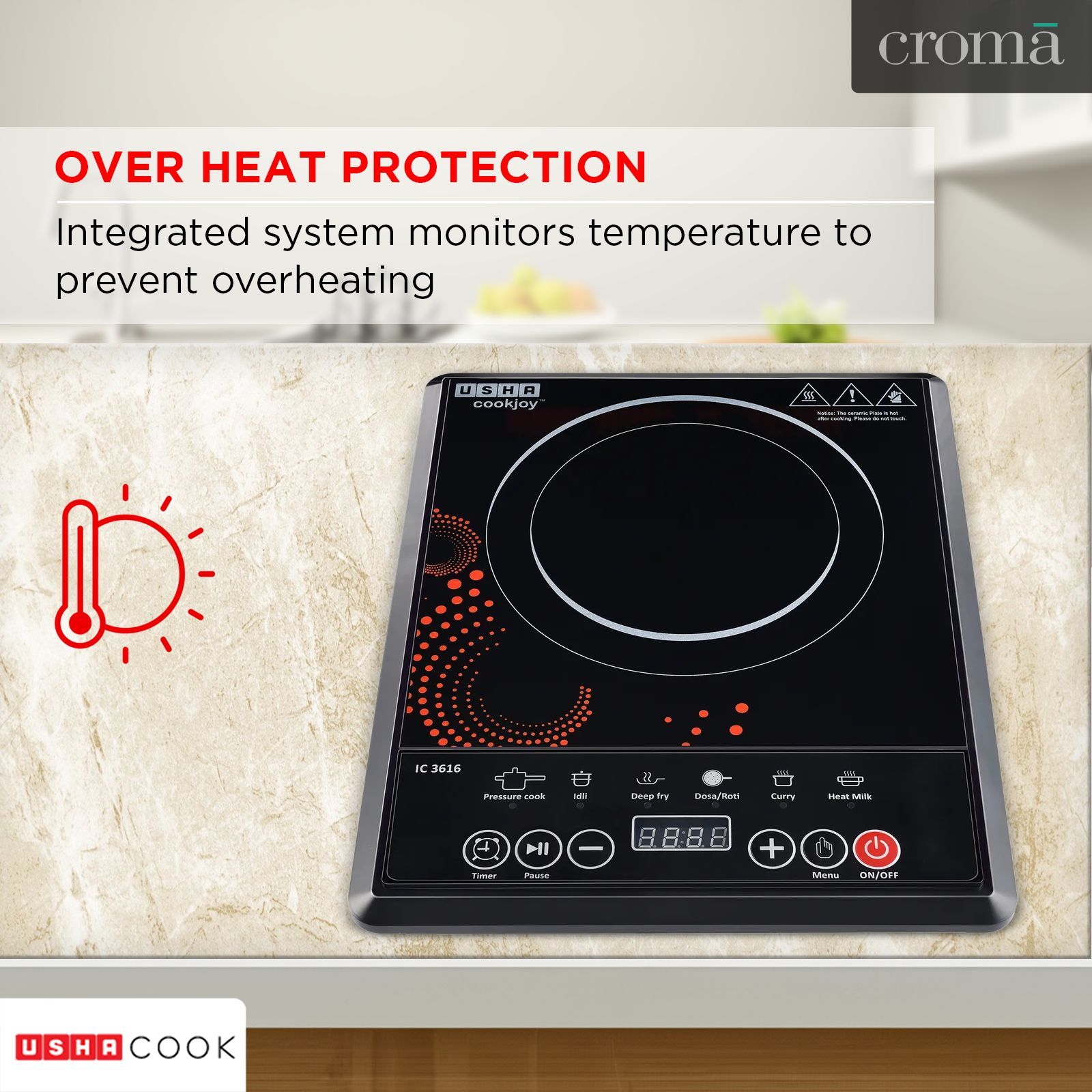 USHA 3616 D 1600W Single Induction Cooktop with 5 Cooking Modes USHA 3616 D 1600W Single Induction Cooktop with 5 Cooking Modes_9