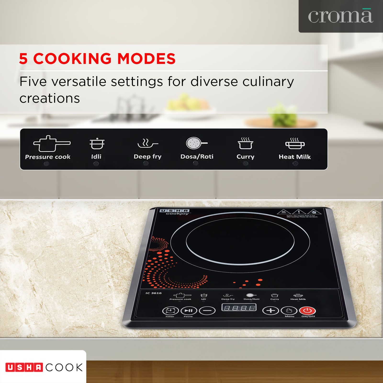 USHA 3616 D 1600W Single Induction Cooktop with 5 Cooking Modes USHA 3616 D 1600W Single Induction Cooktop with 5 Cooking Modes_10