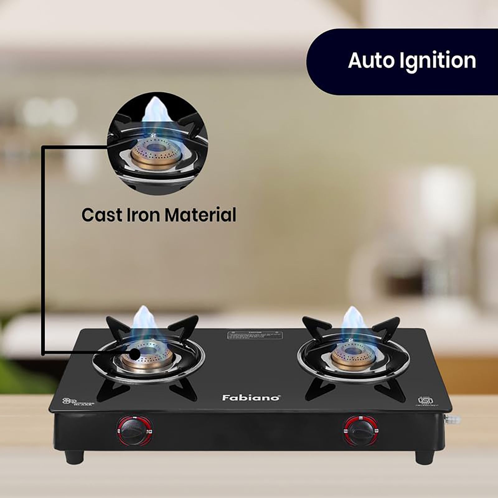 Fabiano FAB2BRNAUTOSMART Toughened Glass Top 2 Burner Automatic Gas Stove (High Efficiency Burner, Black)_8