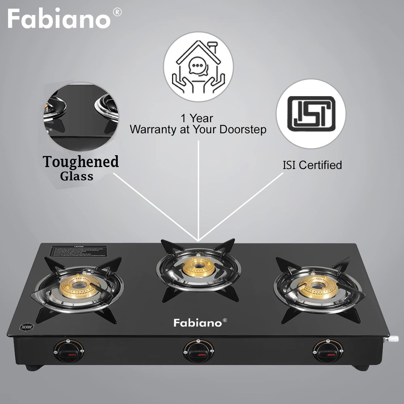 Fabiano Toughened Glass Top 3 Burner Automatic Gas Stove (Spill-proof Design, Black)_8