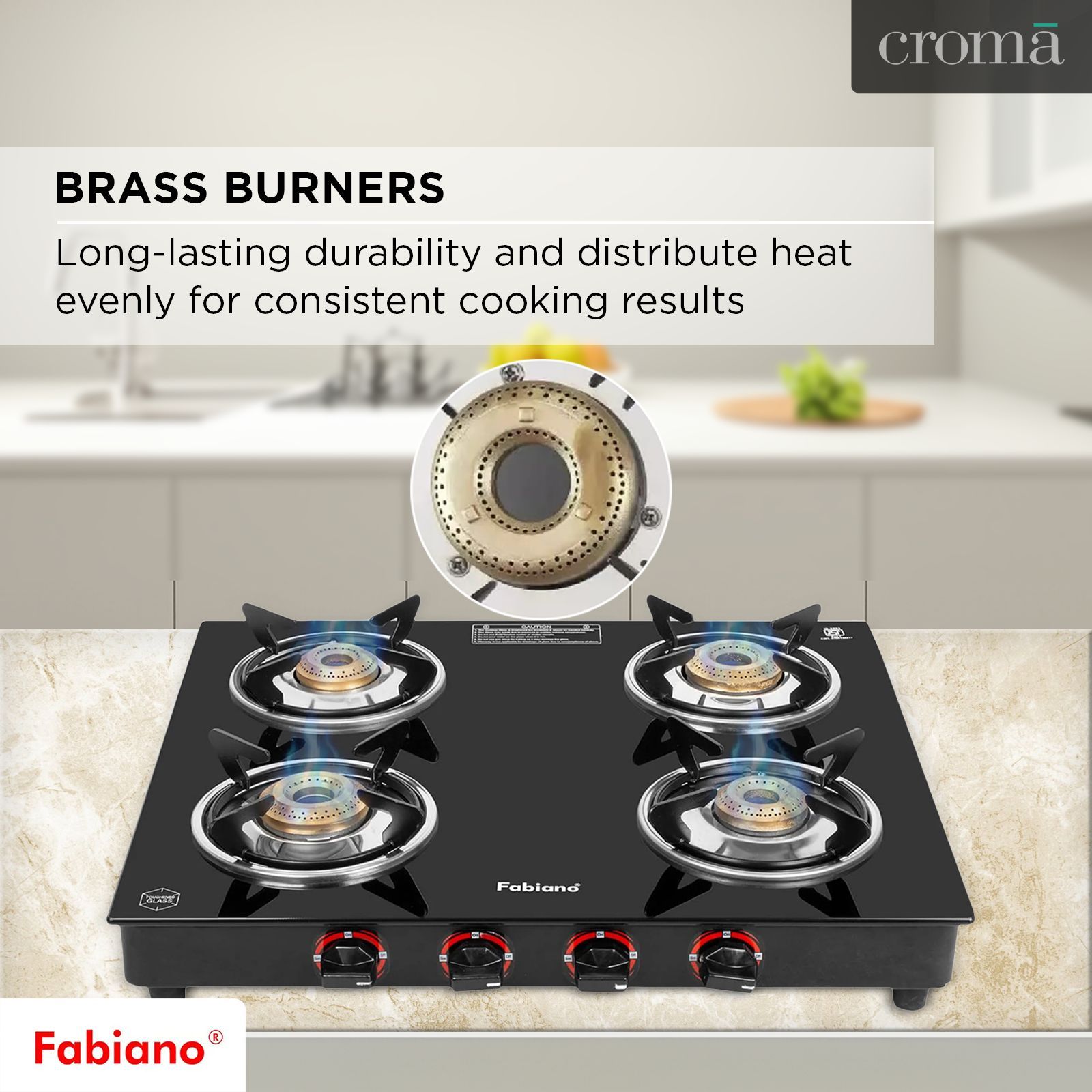 Fabiano FAB4BRSMART Toughened Glass Top 4 Burner Manual Gas Stove (Pan Support Attachment, Black)_8