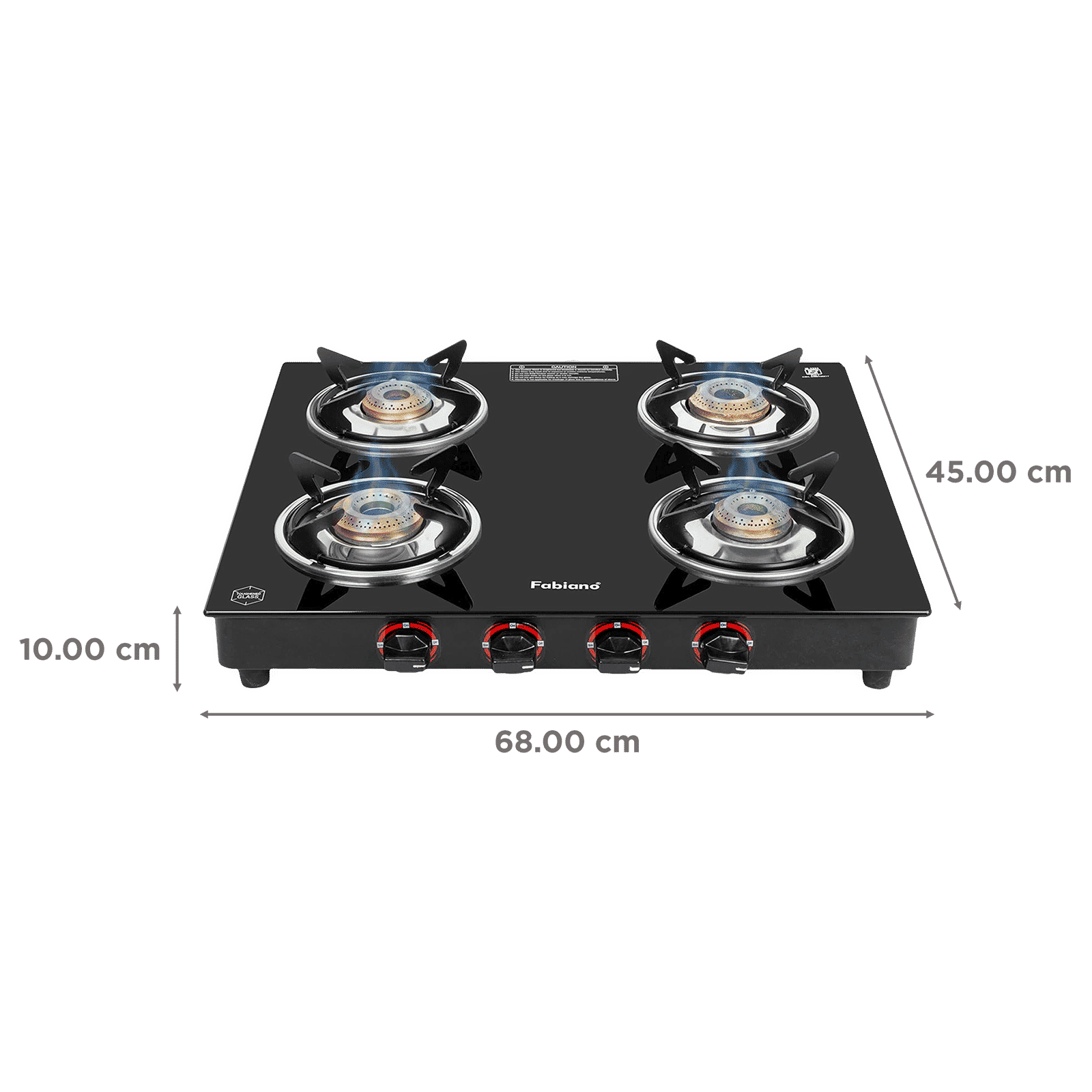 Fabiano FAB4BRSMART Toughened Glass Top 4 Burner Manual Gas Stove (Pan Support Attachment, Black)_2
