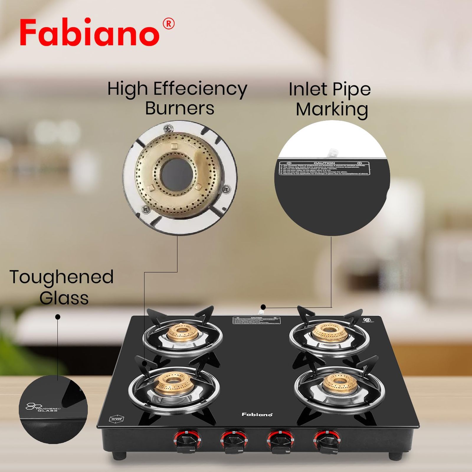 Fabiano FAB4BRSMART Toughened Glass Top 4 Burner Manual Gas Stove (Pan Support Attachment, Black)_6
