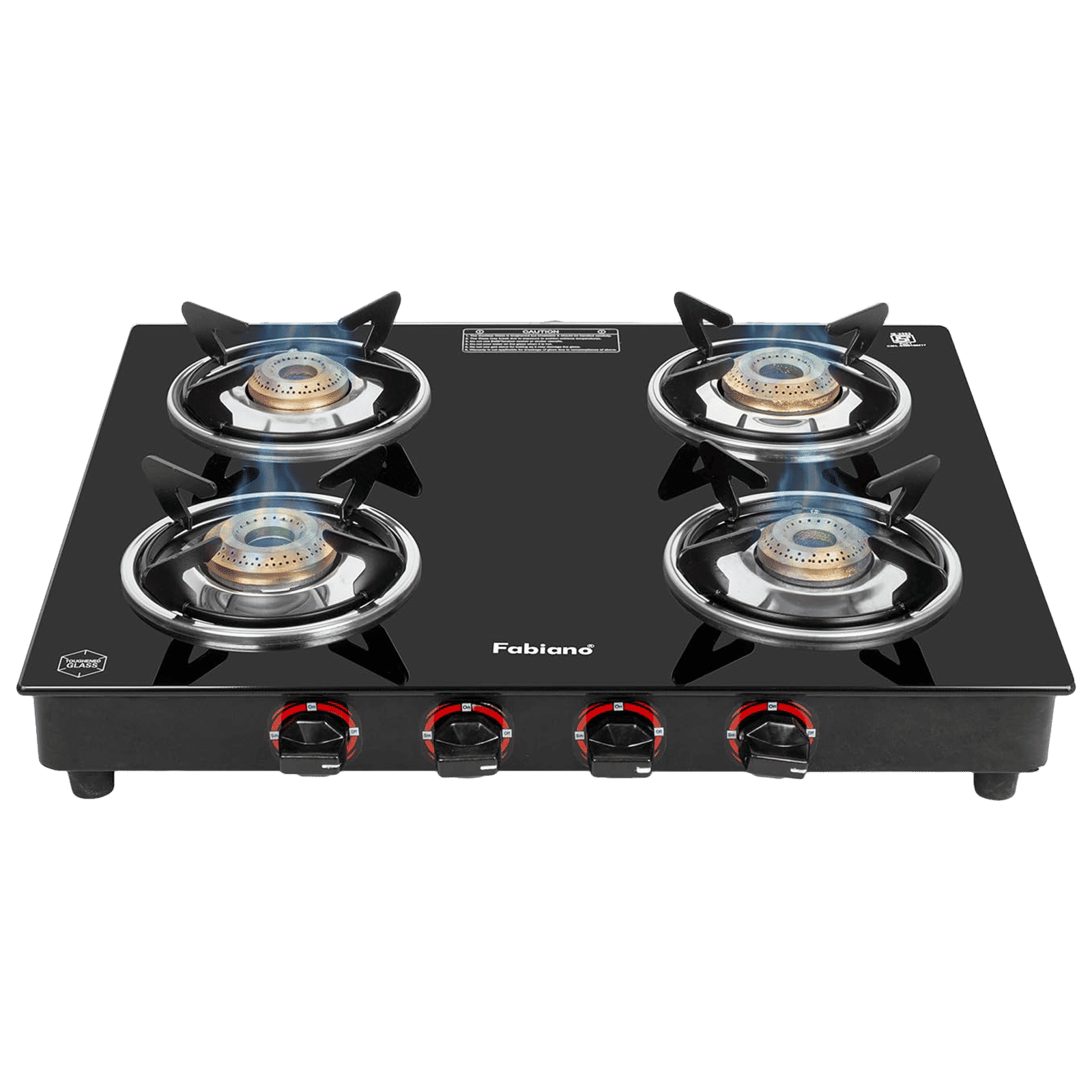 Fabiano FAB4BR Toughened Glass Top 4 Burner Manual Gas Stove (Black)_1
