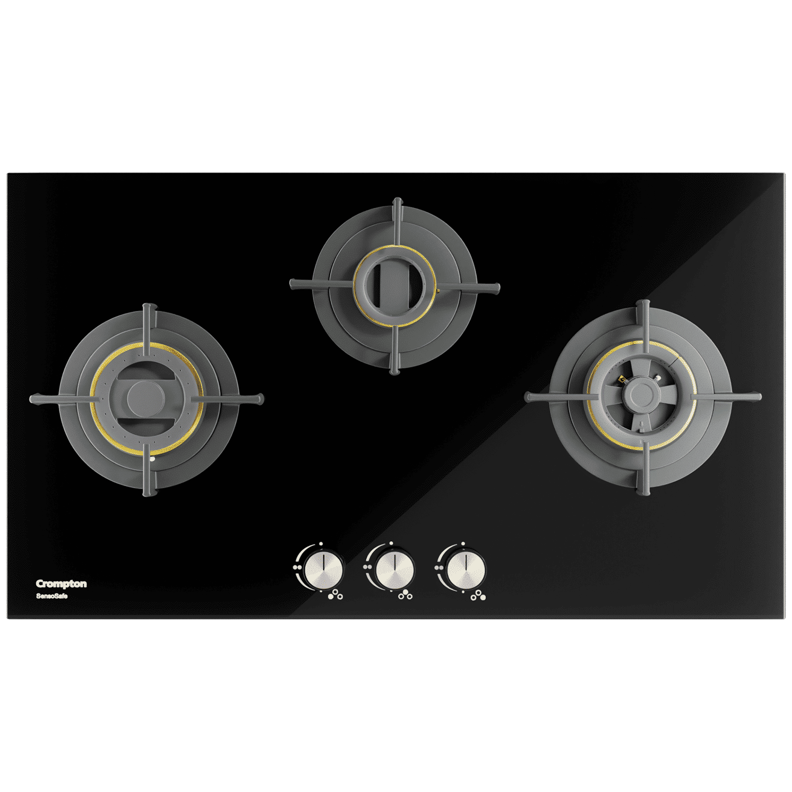 Crompton Sensosafe Toughened Glass Top 3 Burner Automatic Hob (Cast Iron Pan Support, Midnight Black)_1