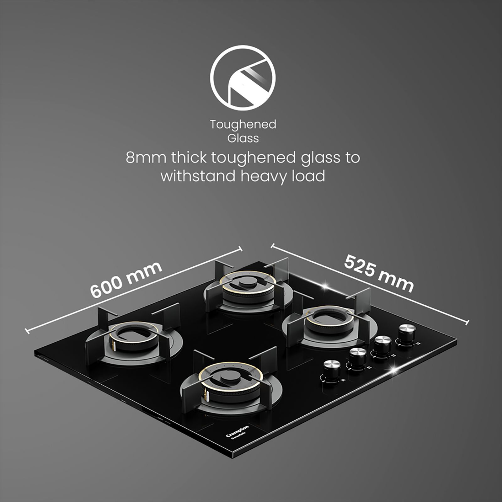 Crompton Sensosafe Toughened Glass Top 4 Burner Automatic Hob (Cast Iron Pan Support, Black)_10