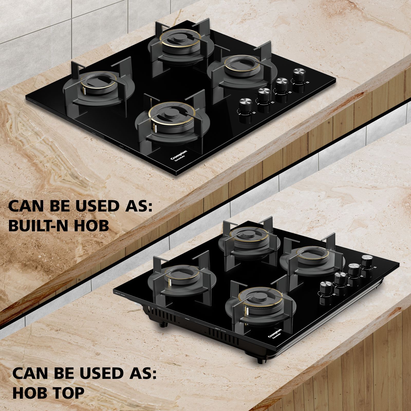 Crompton Sensosafe Toughened Glass Top 4 Burner Automatic Hob (Cast Iron Pan Support, Black)_15