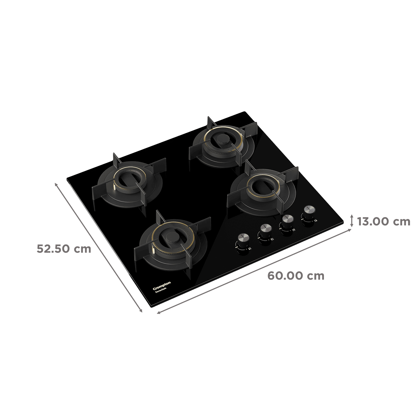 Crompton Sensosafe Toughened Glass Top 4 Burner Automatic Hob (Cast Iron Pan Support, Black)_2